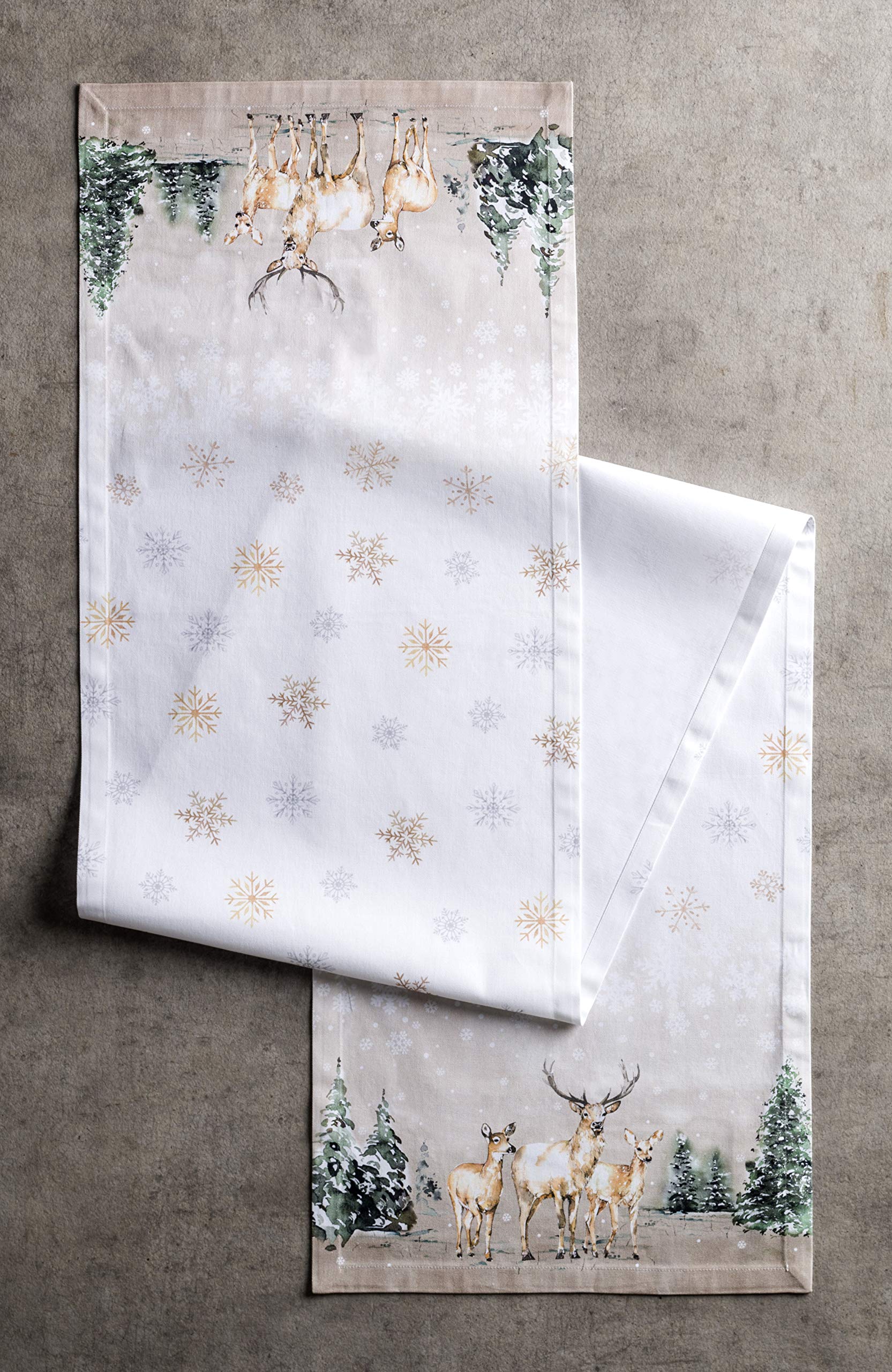 Maison D' Hermine Table Runners 100% Cotton 14.50Inch X 108Inch Tablerunner, Decorative Table Runner, Dining, Buffet, Deer In Th