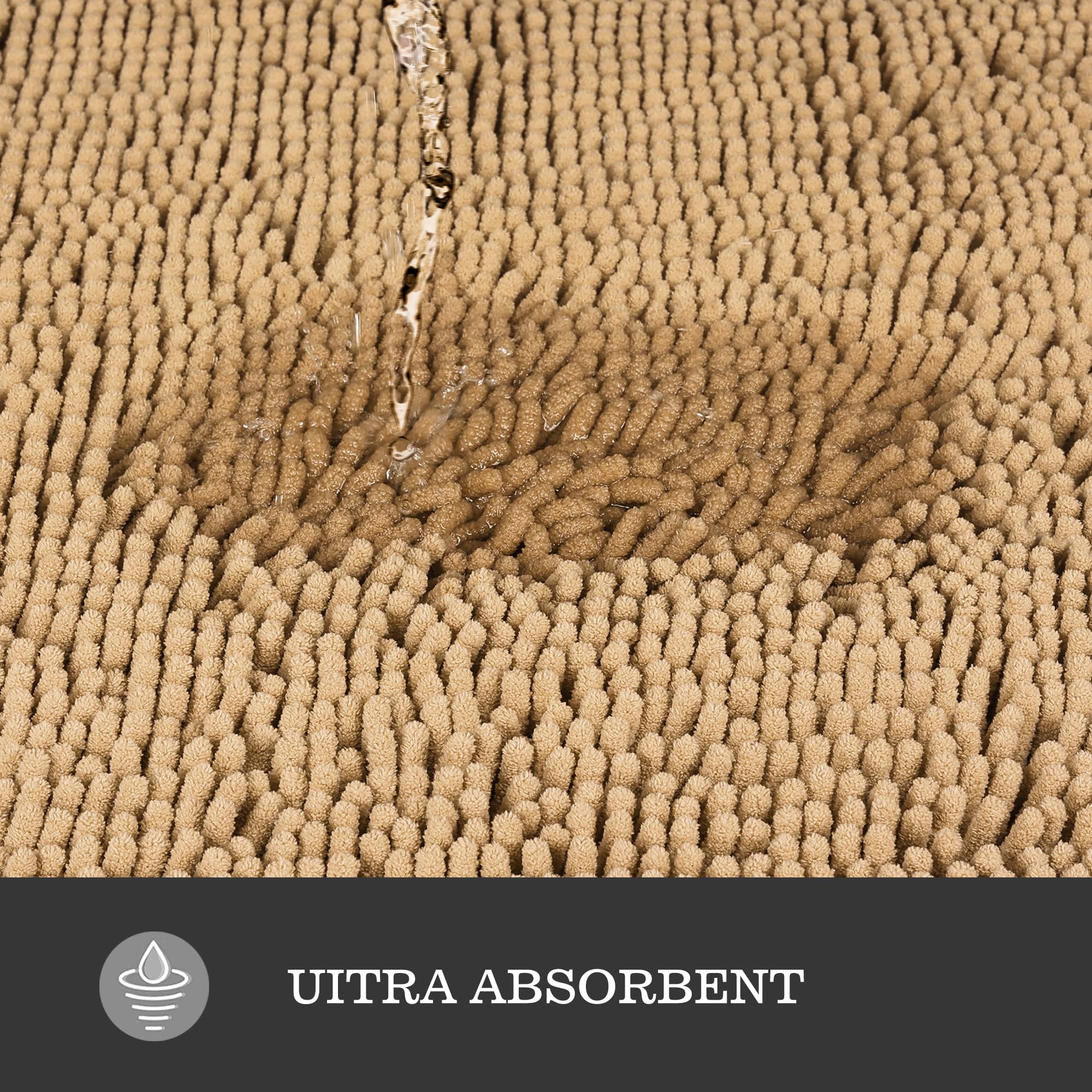 Yeaban Beige 47 X 17 Bathroom Rug - Thick Chenille Bath Mats | Absorbent And Washable Bath Rug Non-Slip, Plush And Soft Rugs For