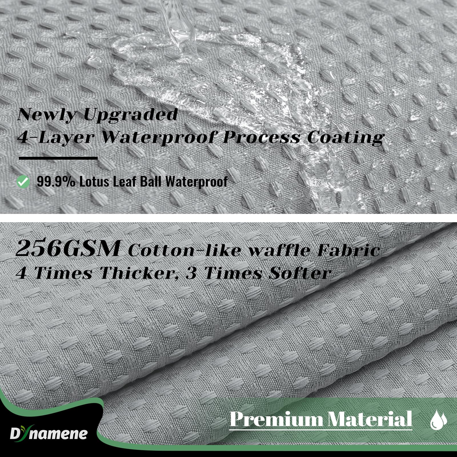 Dynamene Fabric Shower Curtain With Snap In Liner, Grey Waffle Hotel Shower Curtains For Bathroom, Washable Waterproof Cloth Sho