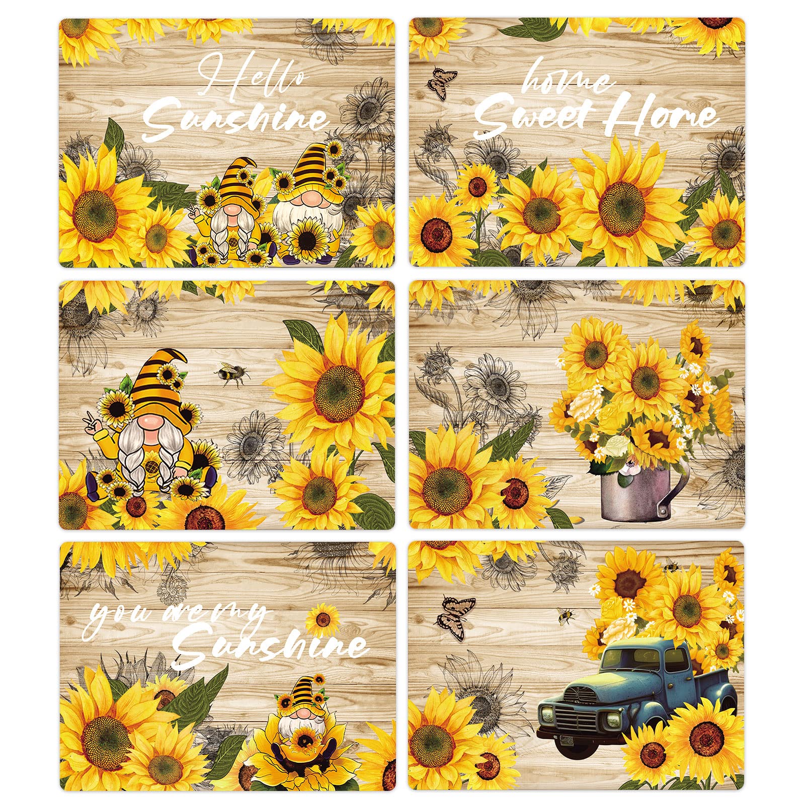 Sunflower Placemats Set Of 6 Sunshine Plastic Table Mats Vintage Sunflower Theme Place Mats Summer Holiday Washable Table Placem