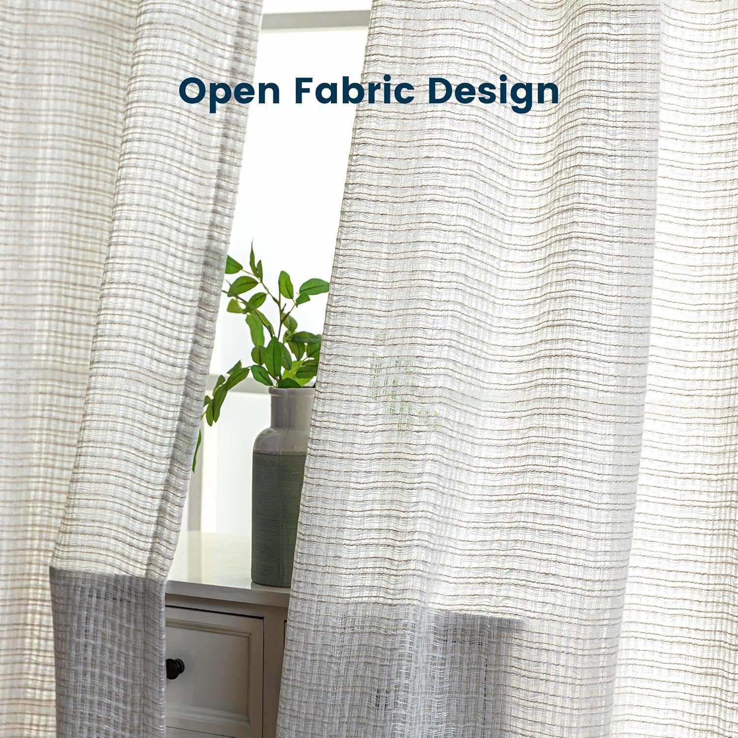 Faux Linen Lightweight Washable Sheer Curtains for Living Room & Bedroom