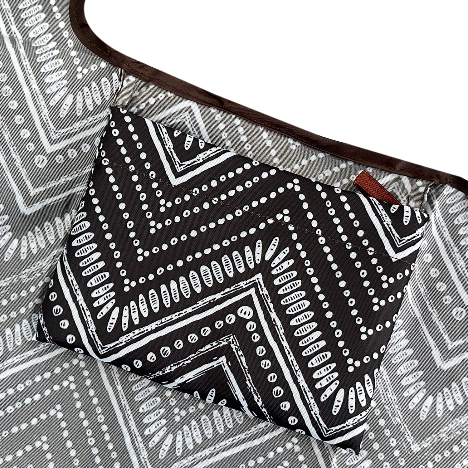 Allydrew Large & Small Foldable Tote Nylon Reusable Grocery Bags, Set Of 2, Intricate Chevron