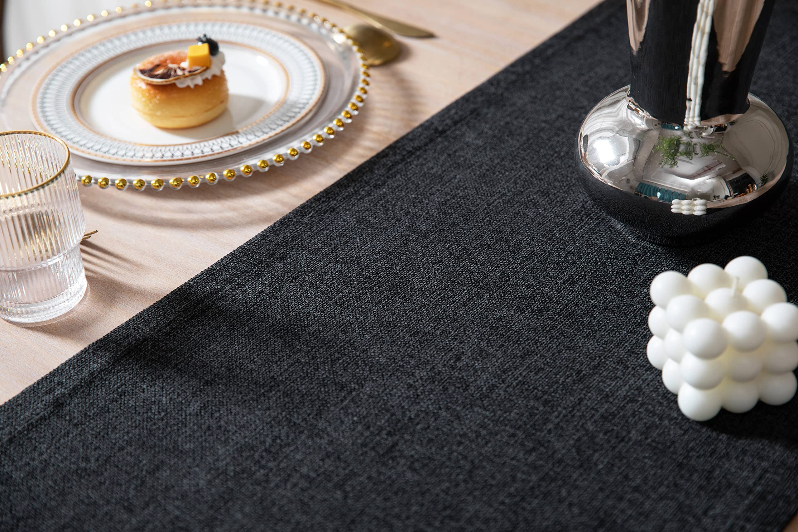 Zeemart Burlap Style Farmhouse Table Runners 36 Inches Long, Black Rustic Woven Dining Table Runner For Everyday Use, 14X36 Inch