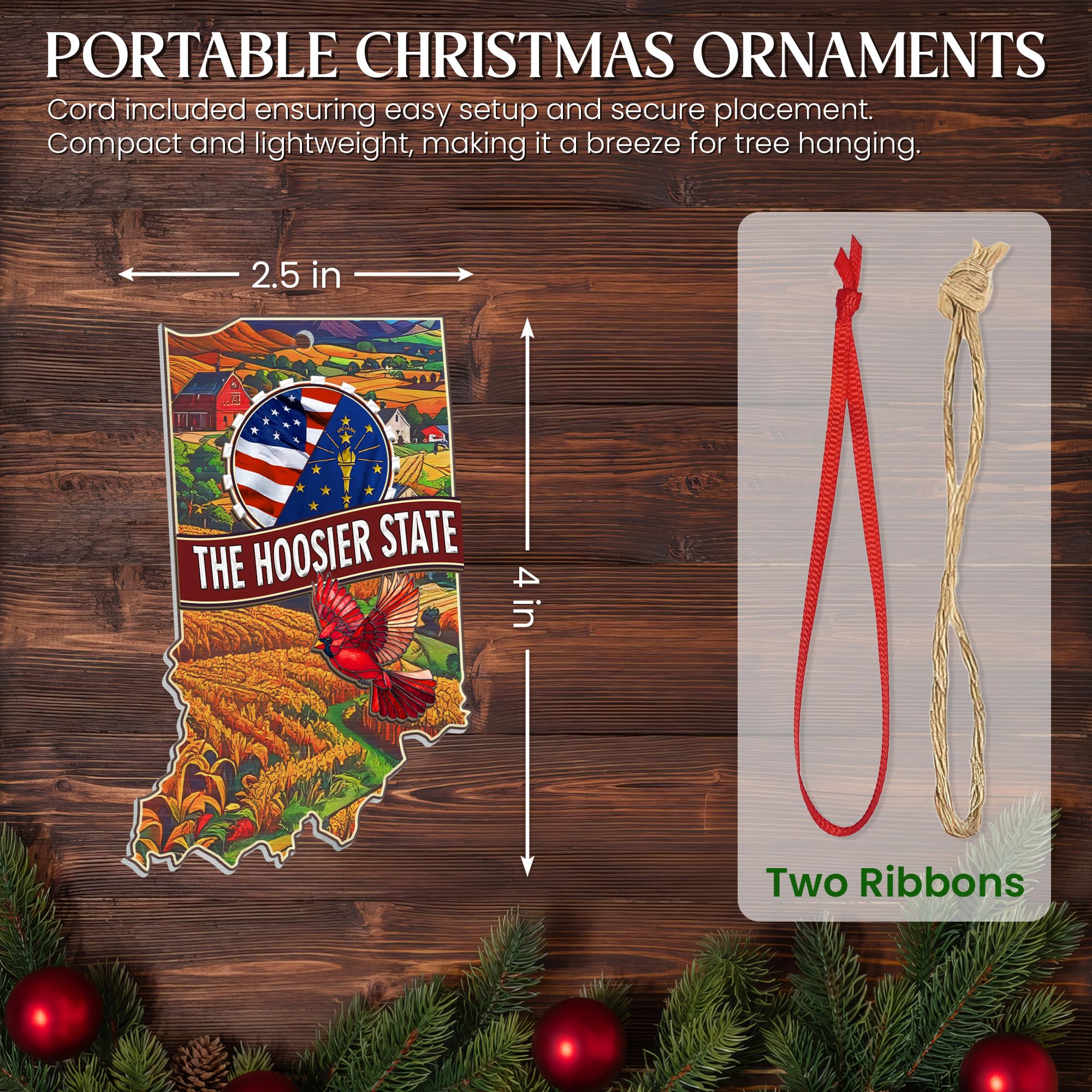FLAGWIX Christmas Indiana Gifts for Women Men - Suncatcher Christmas Ornaments 2025 with Corn Field and Tulip - Indiana Hoosiers