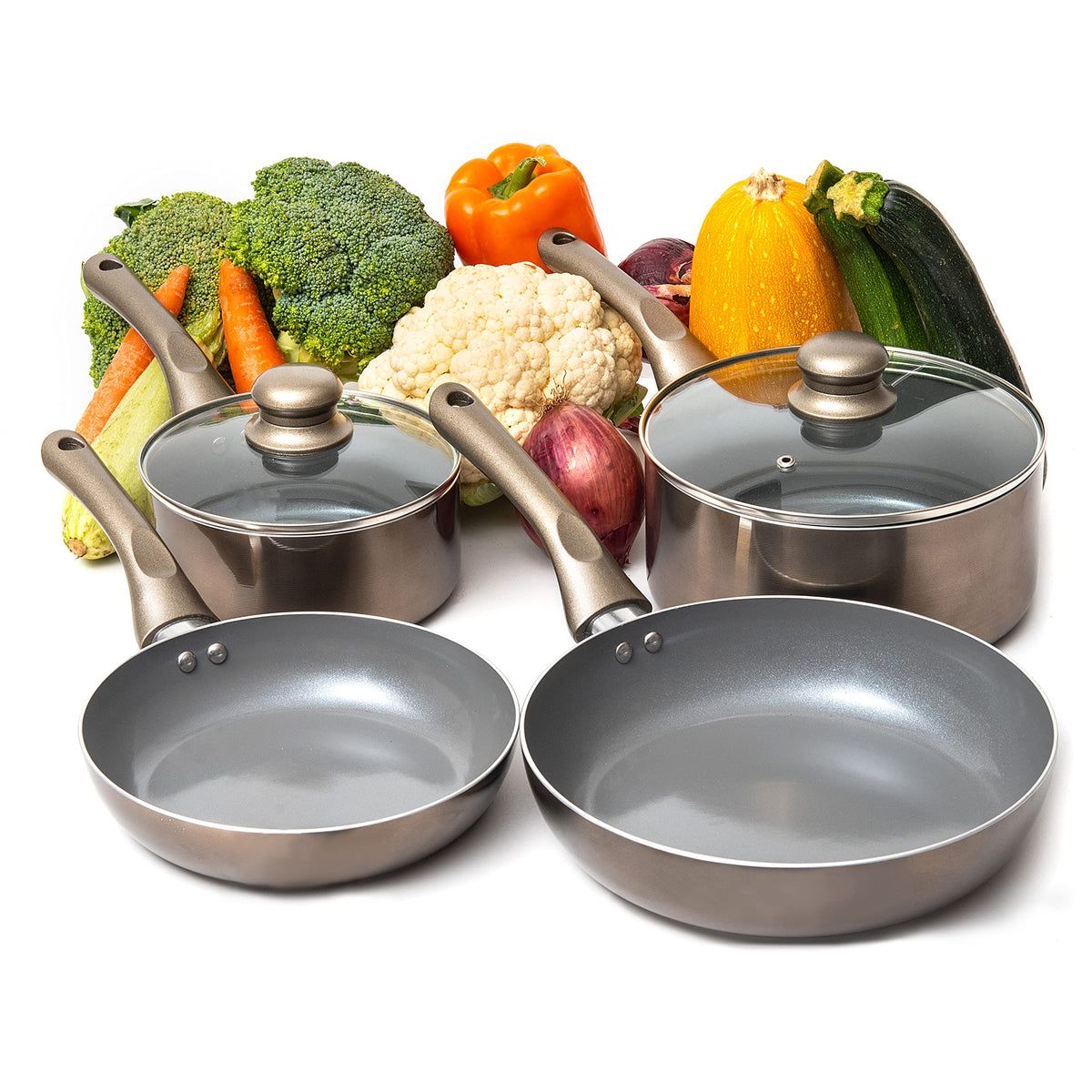 Moss & Stone 6 Piece Nonstick Cookware Set, Pots And Pans Set Non stick With Glass Lid, Induction Cookware, Stay-Cool Handles, P