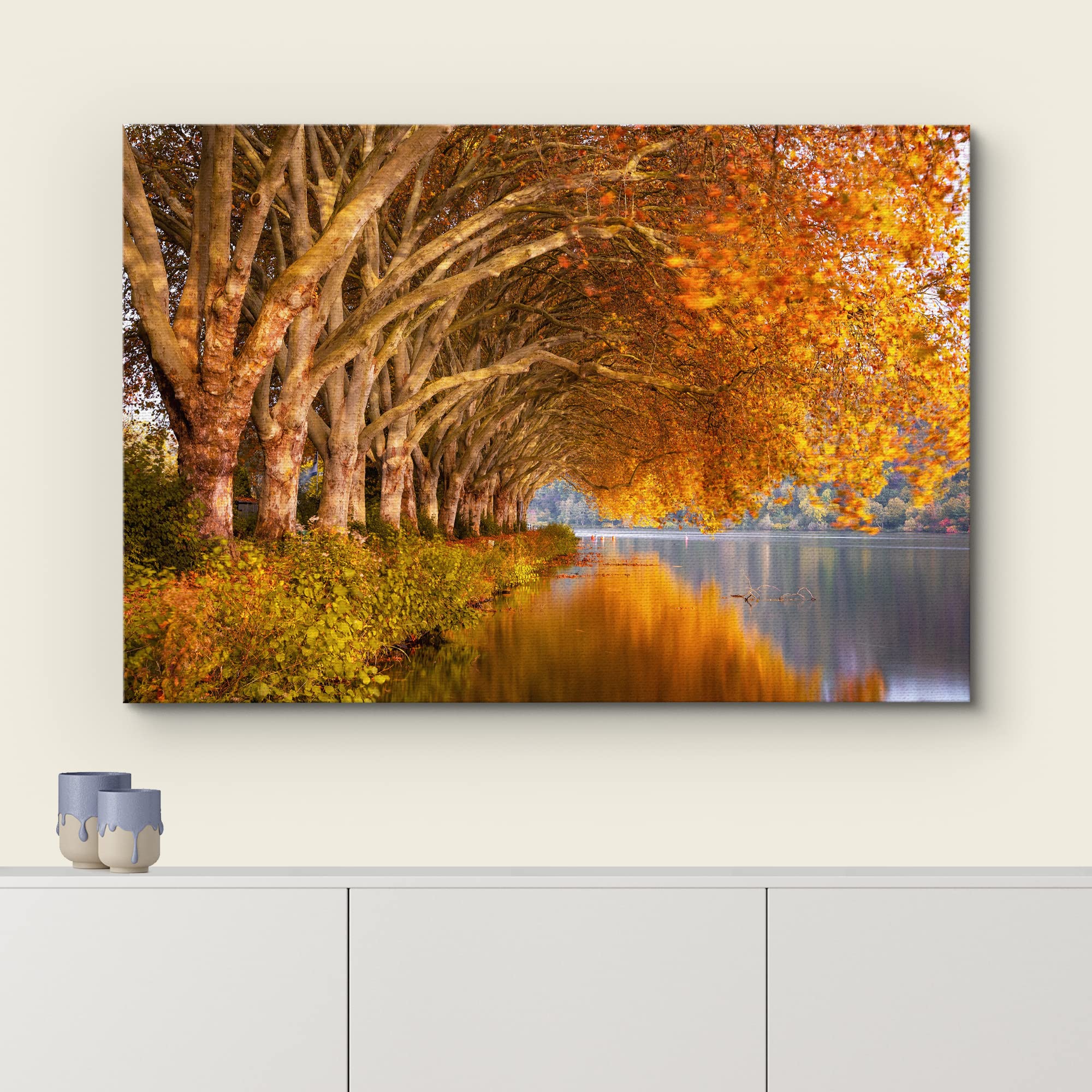 Wall26 Canvas Print Wall Art Autumn Fall Orange Leaf Forest Lake Nature Wilderness Photography Realism Earth Scenery Rustic Scen