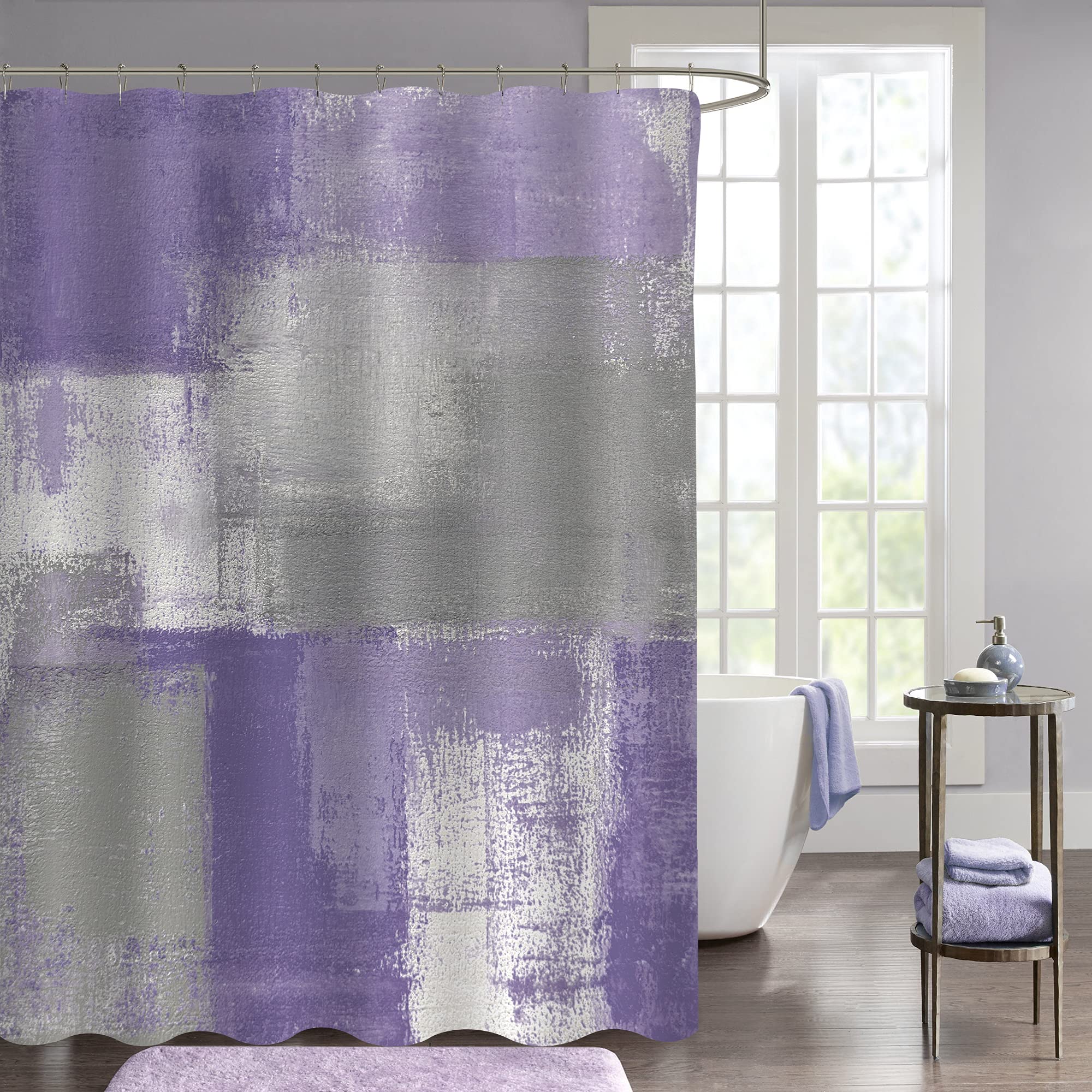 Mitovilla Purple Shower Curtain Set, Abstract Rustic Shower Curtain, Lavender Fabric Shower Curtain For Vintage Bathroom Decor,