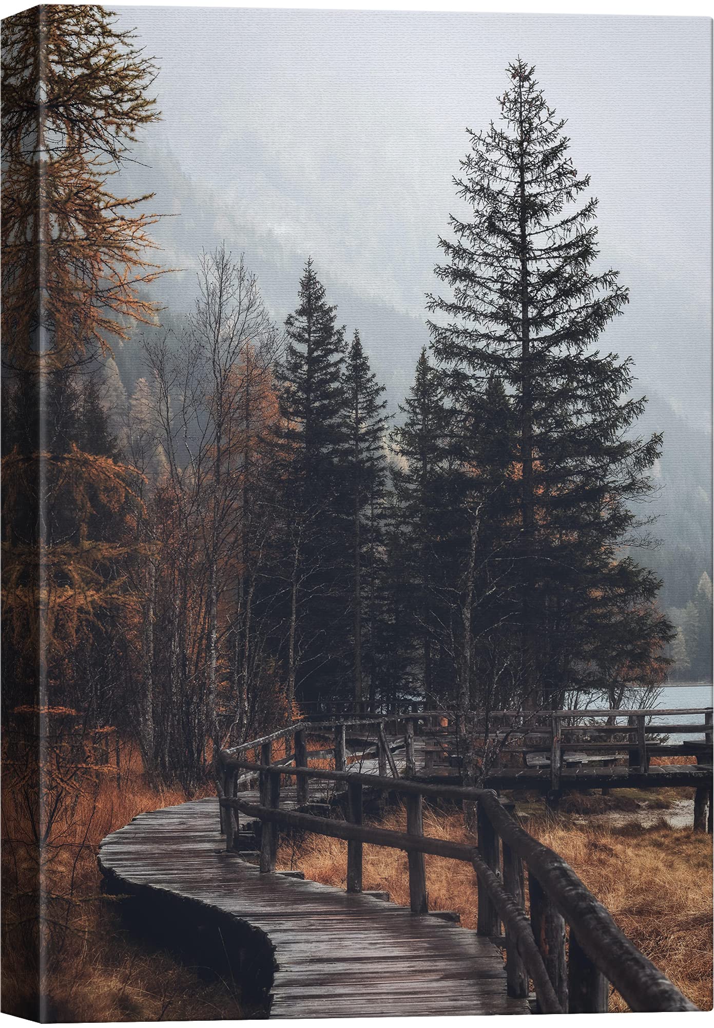 Signwin Canvas Wall Art Autumn Dramatic Forest Landscape Living Room Orange Photography Rustic - 32X48 Inches