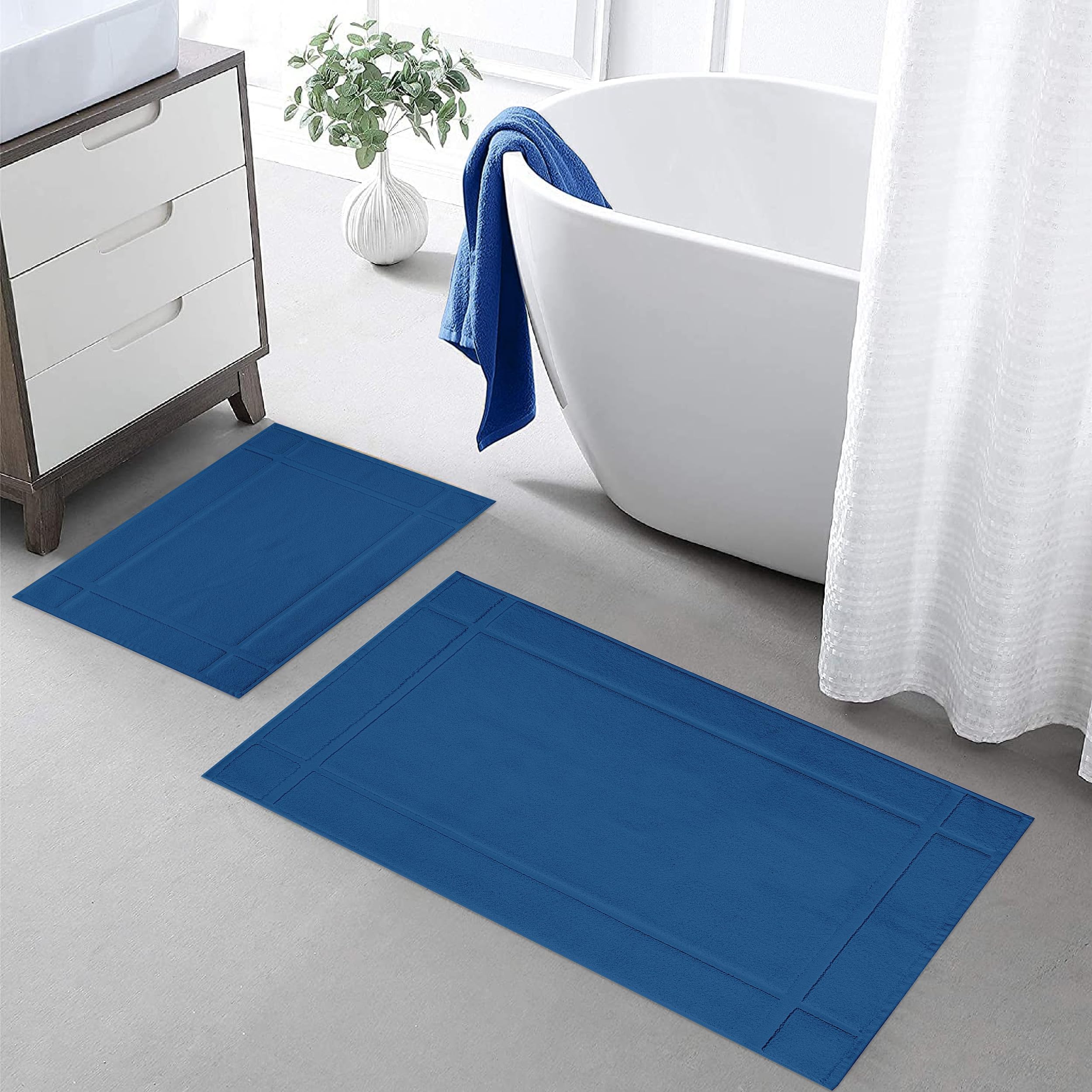 Ample Decor Bath Mats 100% Cotton 24 X 17 & 34 X 20 Inches, Oeko Tex Certified 1350 Gsm Solid Construction Thick & Plush, Super