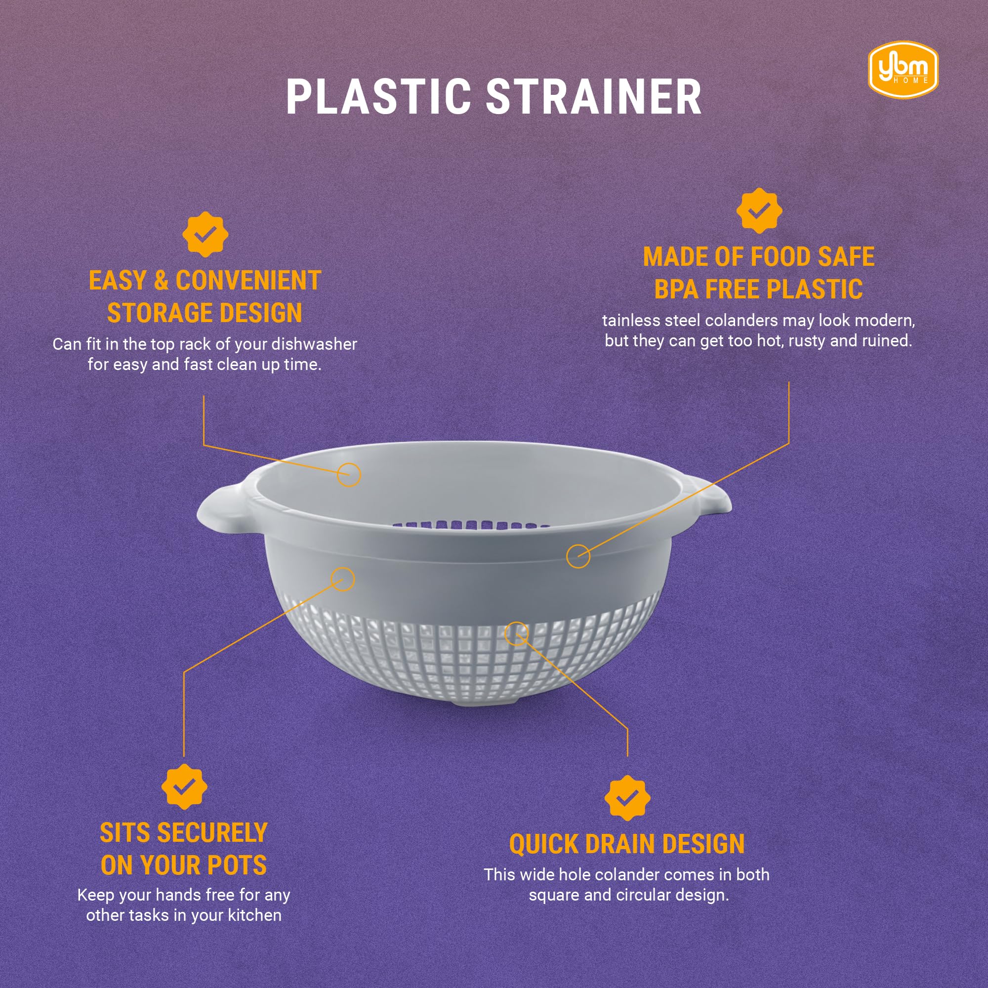 YBM Home Deep Plastic Strainer Colander with Handle - Made of Food Safe BPA-Free Plastic - Durable and Dishwasher Safe - Use for Pasta  Noodles  Spaghetti  Vegetables and More (1  Red) (1  White)