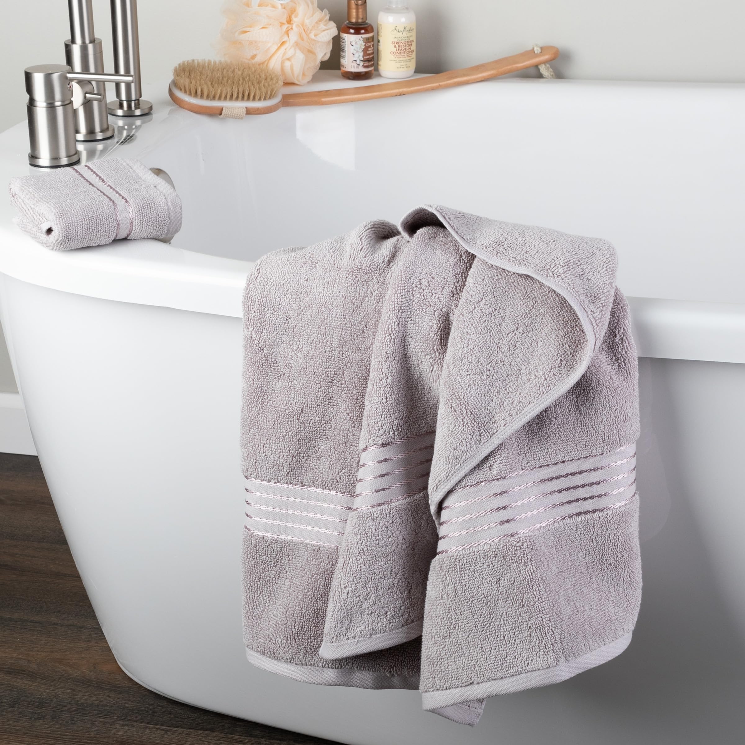 Lavish Home 100% Cotton Hotel 6 Piece Towel Set - Silver 28''x54.5''x0.25''