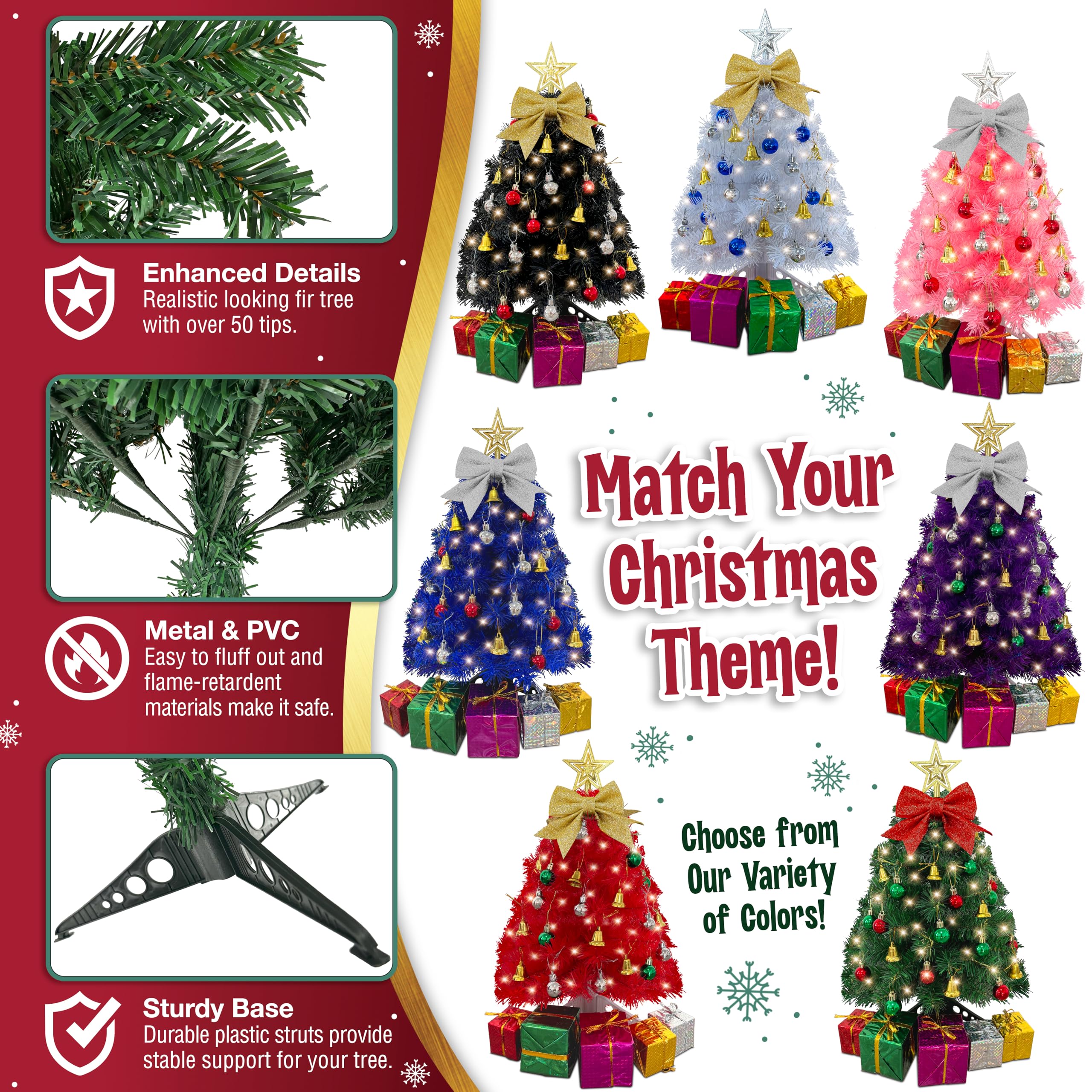 Small Christmas Tree with Lights - 23 Inch Mini Tabletop Christmas Tree with Warm-White LED Lights, Hanging Ornaments, Decorativ