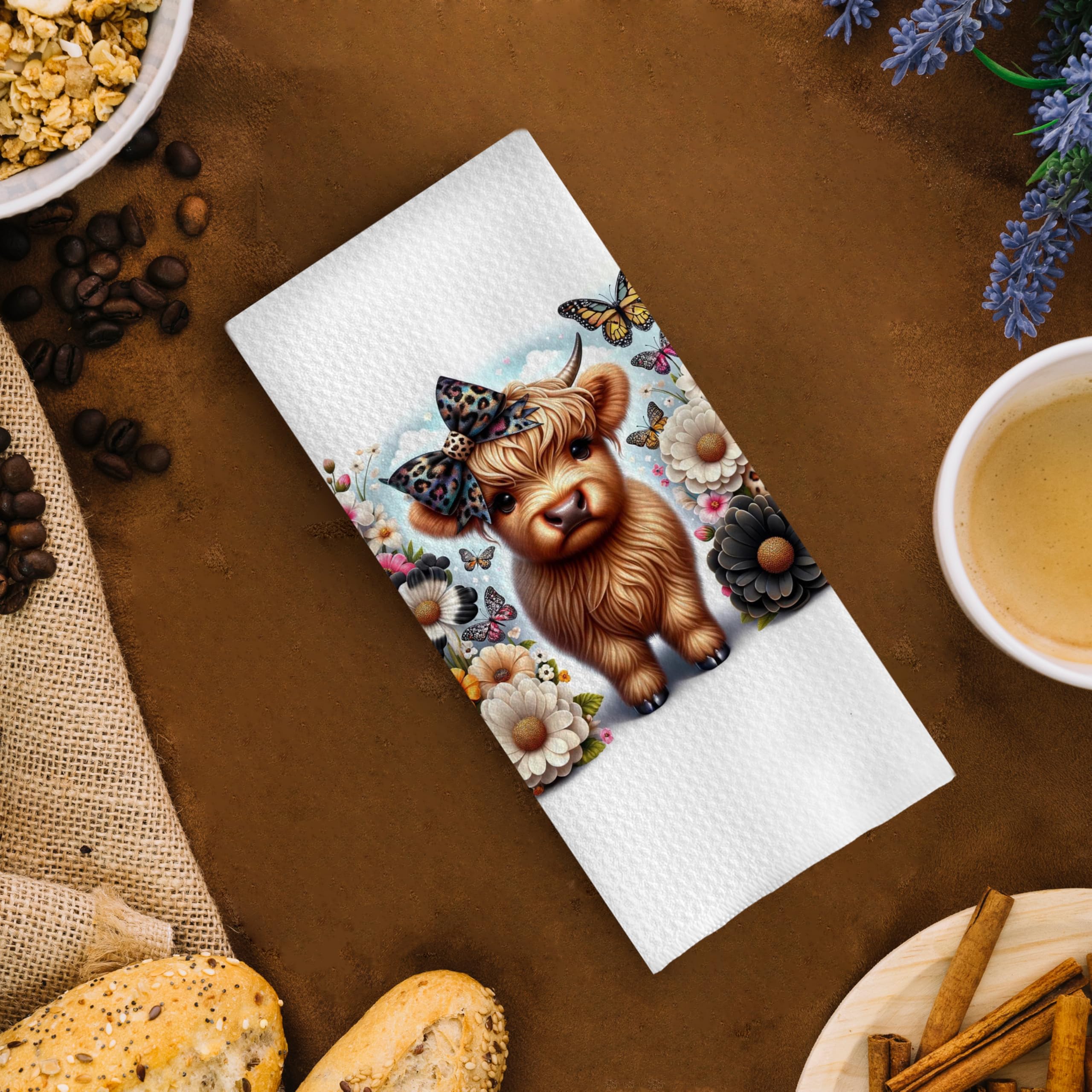GCFET Coquette Bow Waffle Decorative Dish Towels - Highland Cow Gifts, Farmhouse Decorative Hand Towels, 16x24 Inch