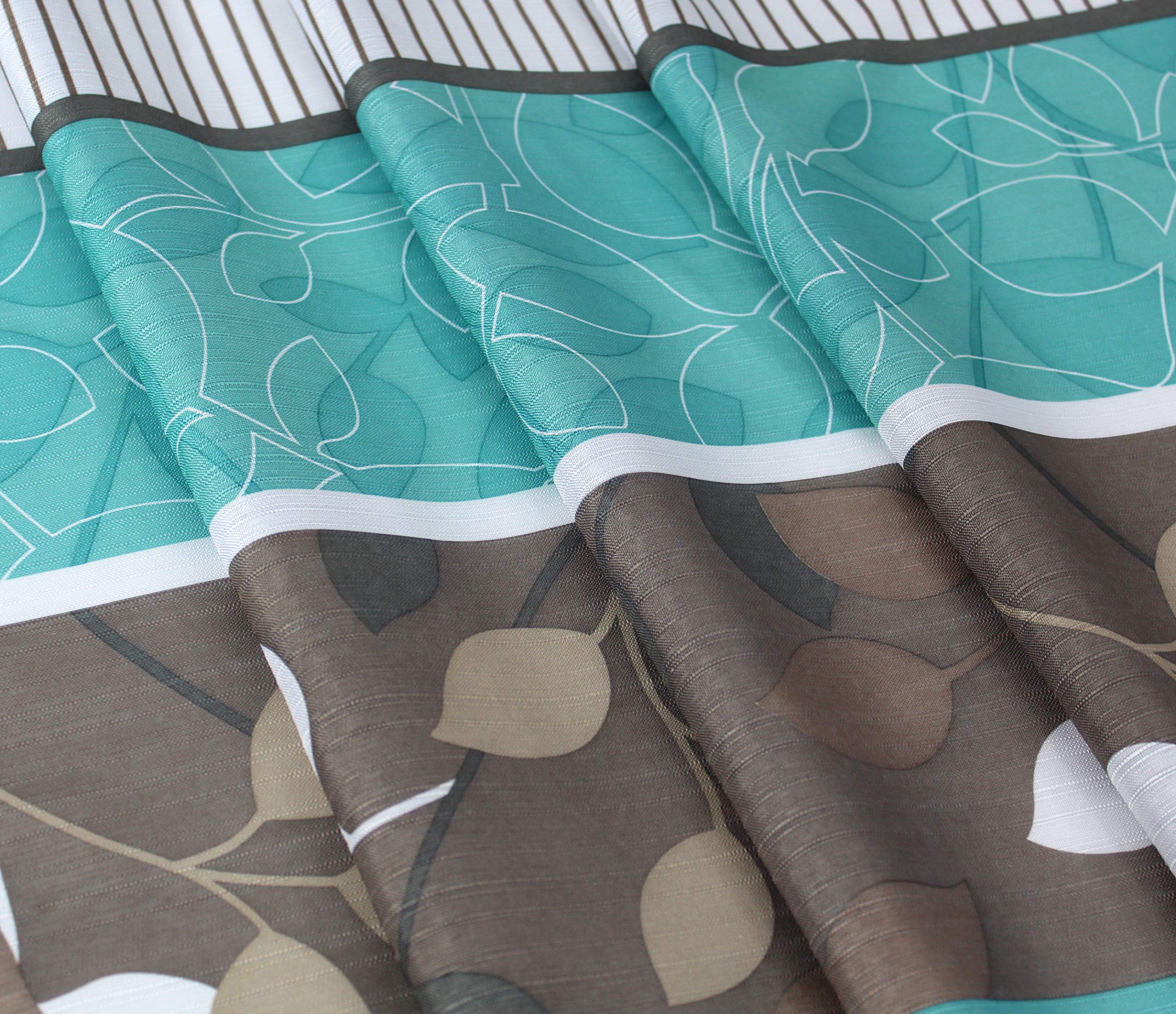 Serafina Home Hotel Quality Fabric Bathroom Shower Curtain: Striped Floral - Teal, Blue, Brown, Beige And White (72 X 70 Inches)