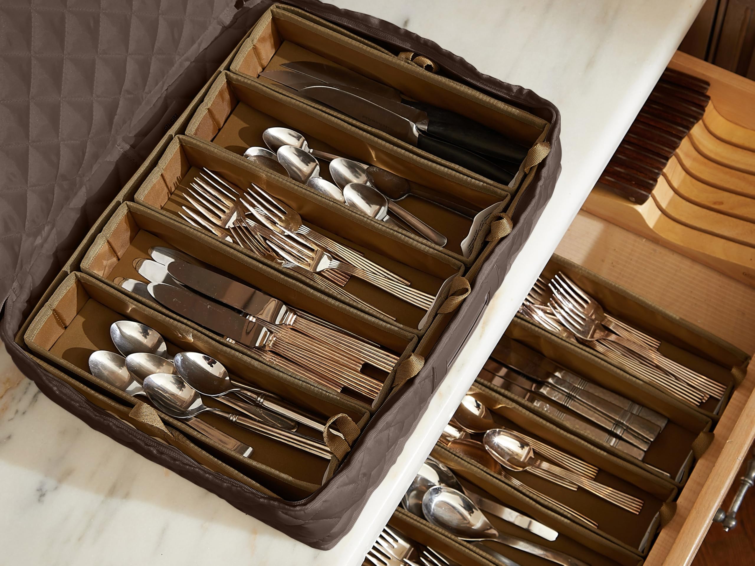 Flatware Storage - Washable And Stain Resistant, Id Window, Kitchen Storage, Bronze
