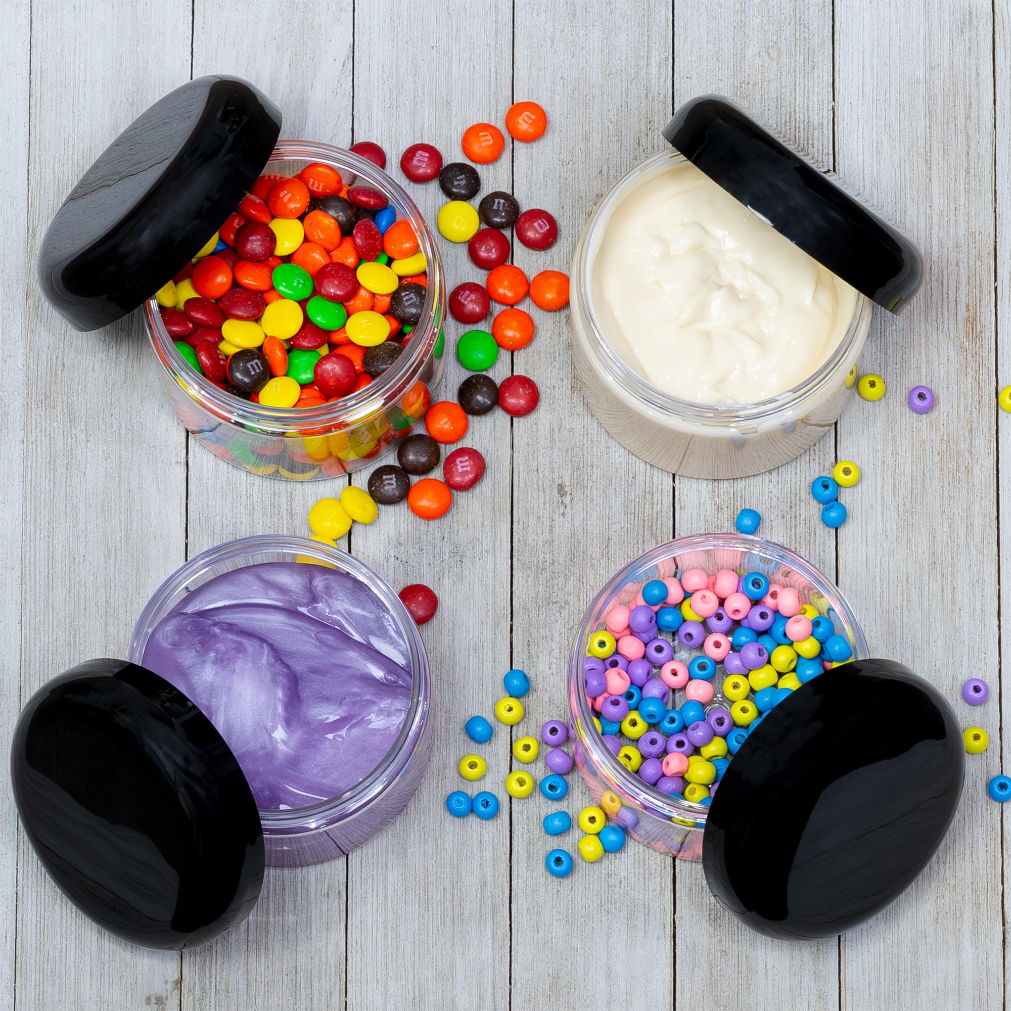 8Oz Clear Plastic Jars With Black Plastic Lids (6 Pack); Bpa Free Pet Stackable Straight Sided Containers For Bathroom & Kitchen