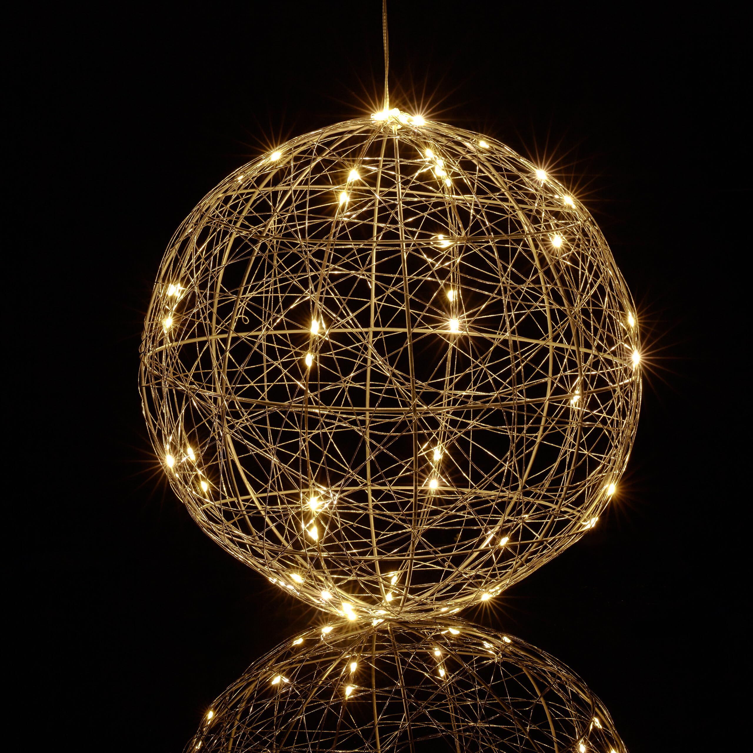 Relaxdays LED Light Sphere, Window Ornament, Autumn, Hang Up Christmas Decor, Battery Powered,  30cm, Silver, Iron, 30 x 30 x 30