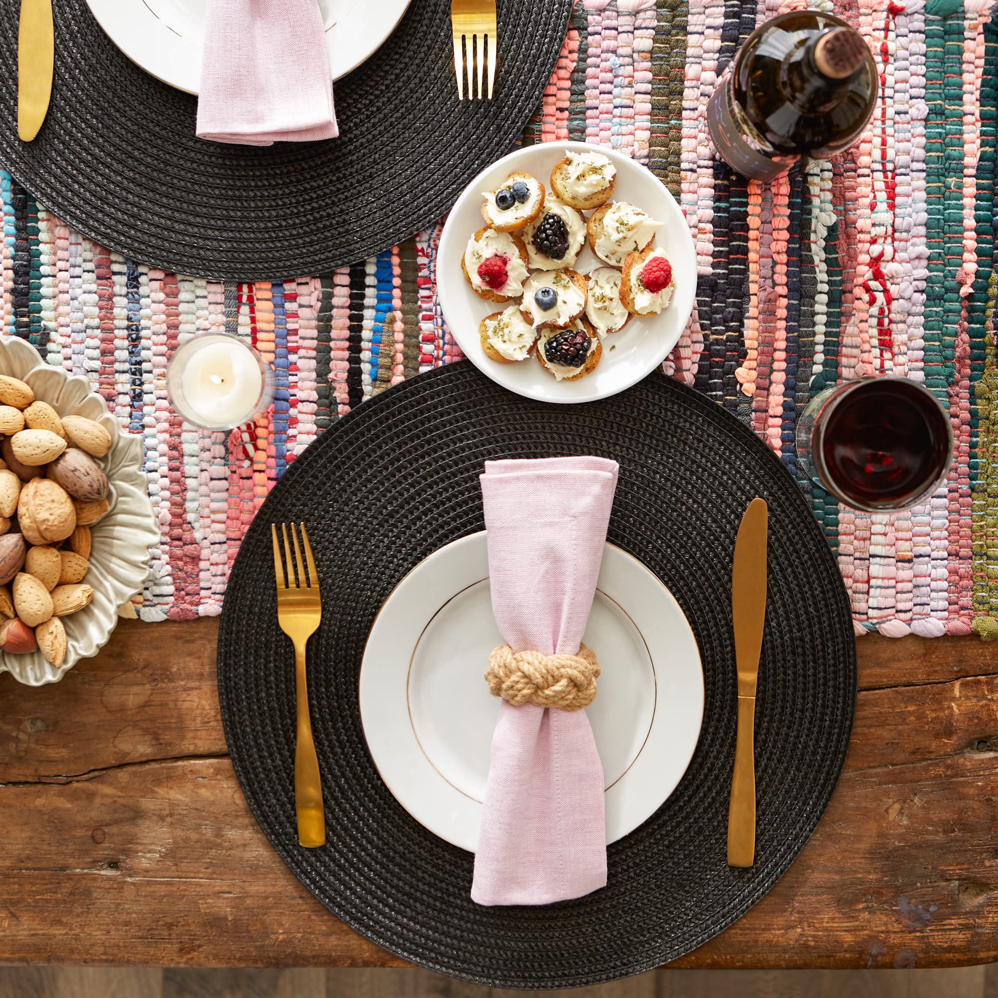 DII Black Round Polypropylene Woven Placemat (Set of 6)