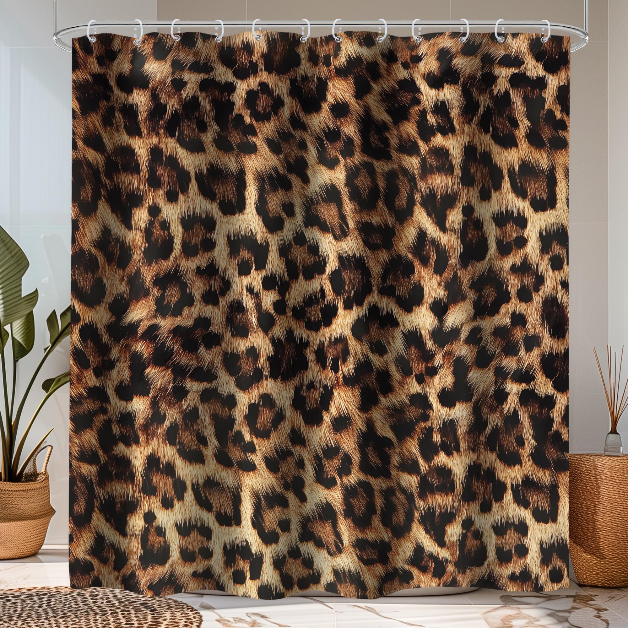 Lightinhome Leopard Print Shower Curtain 60Wx72L Inch Wild Safari Animal Brown Panthera Leopard Skin Pattern Fabric Waterproof B