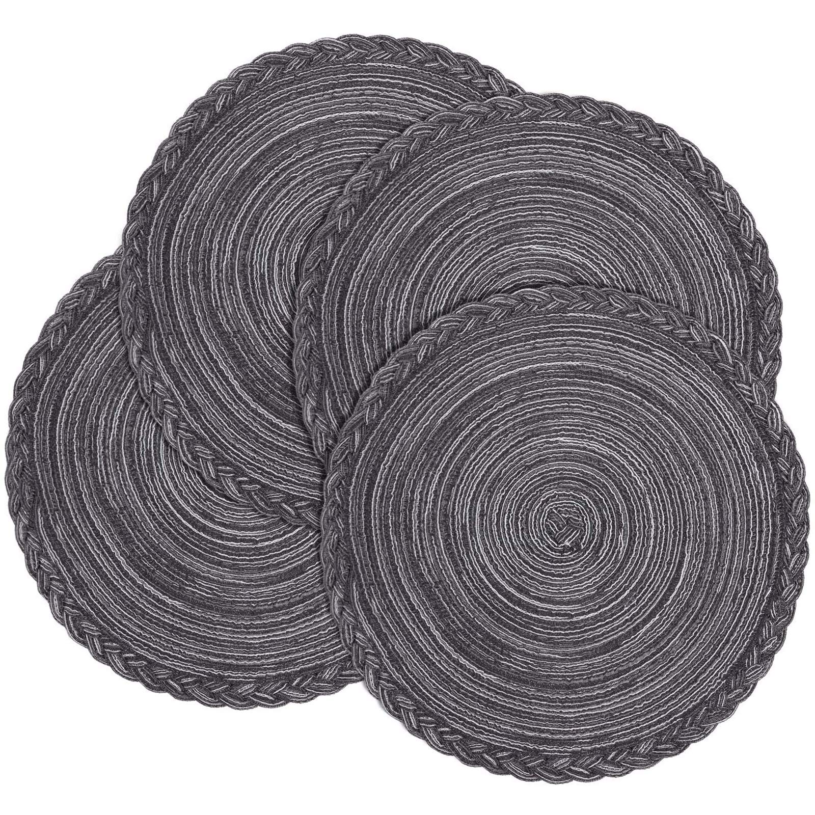 Abuzhen Indoor And Outdoor Round Cotton Placemat, Round Braided Placemats Round Table Mats For Dining Tables 15 Inch (Gray And B