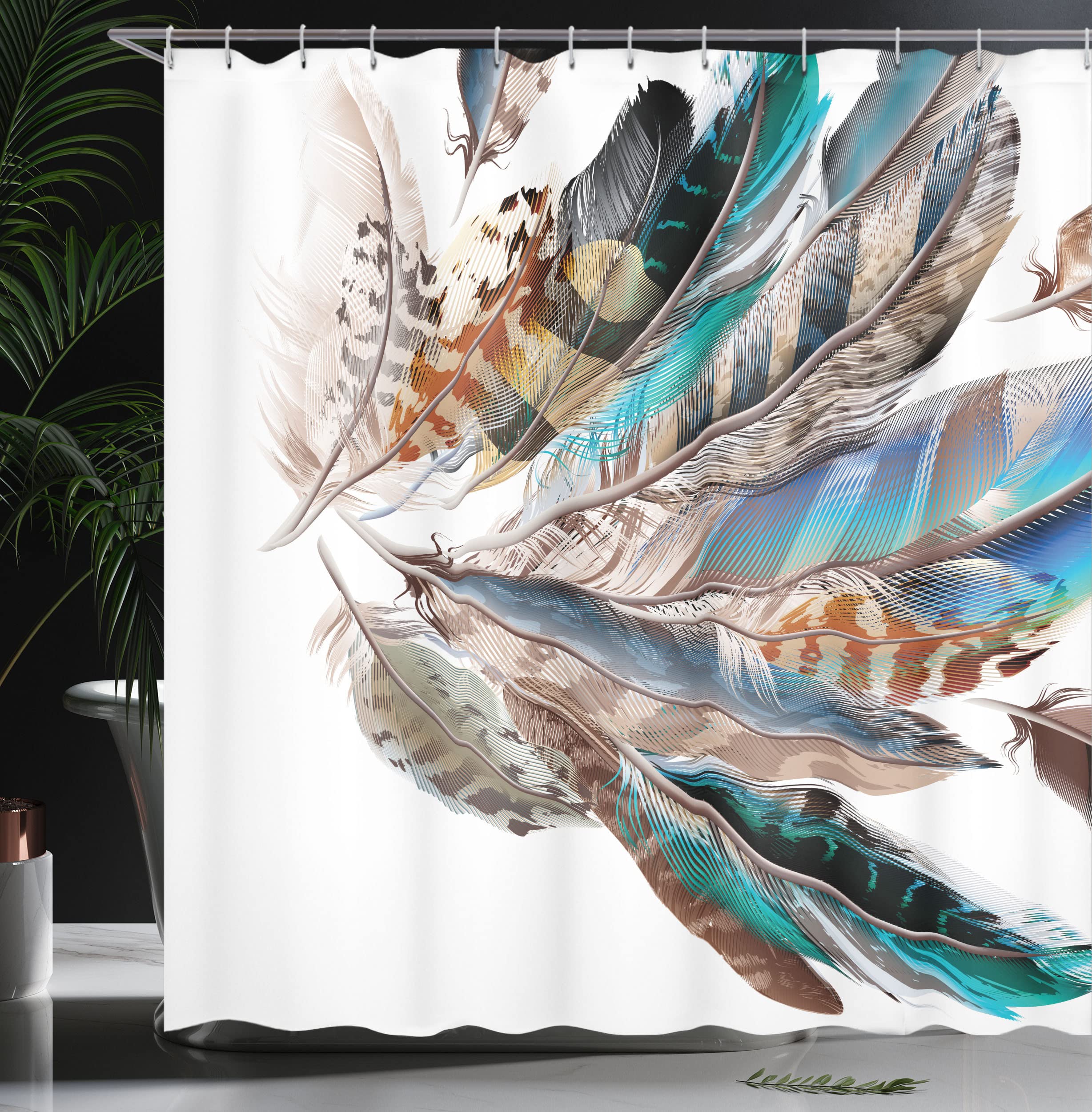 Ambesonne Feathers Shower Curtain Vaned Types And Natal Contour Flight Bird Feathers And Animal Skin Print Cloth Fabric For Bath