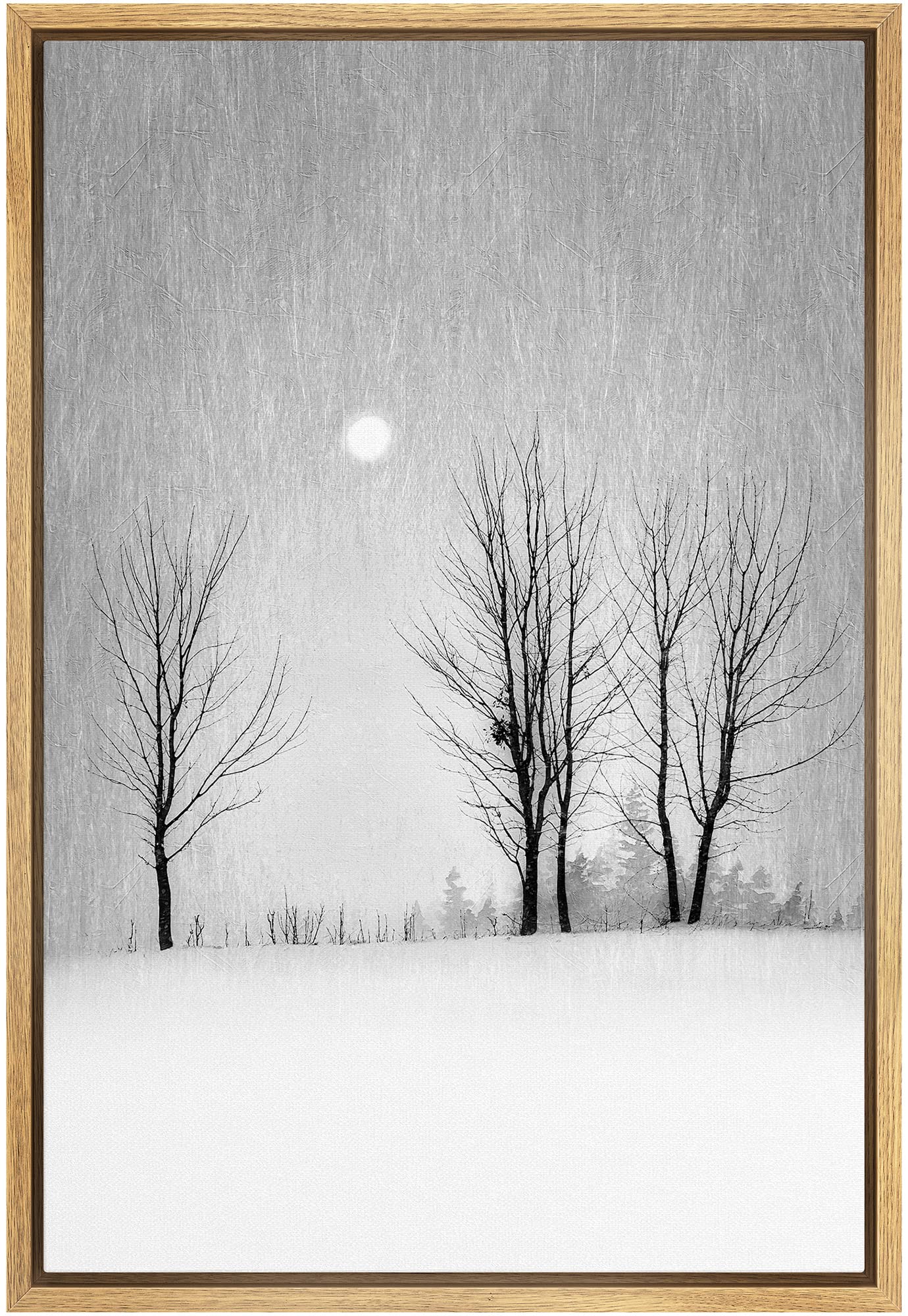 Signwin Framed Canvas Print Wall Art Winter Snowstorm Forest Trees Nature Wilderness Illustrations Realism Decorative Landscape