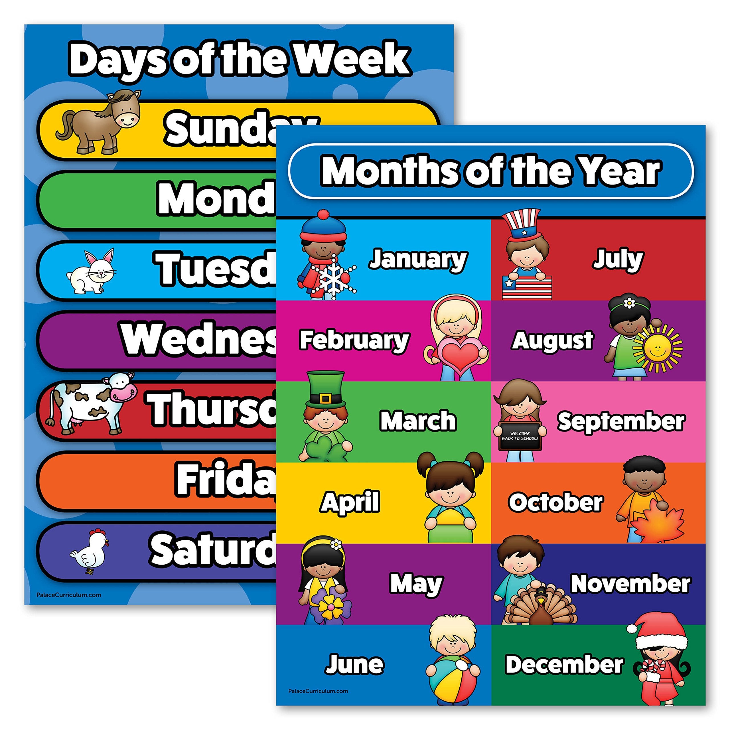 Palace Curriculum Days Of The Week & Months Of The Year Poster Chart Set - Laminated (18X24)