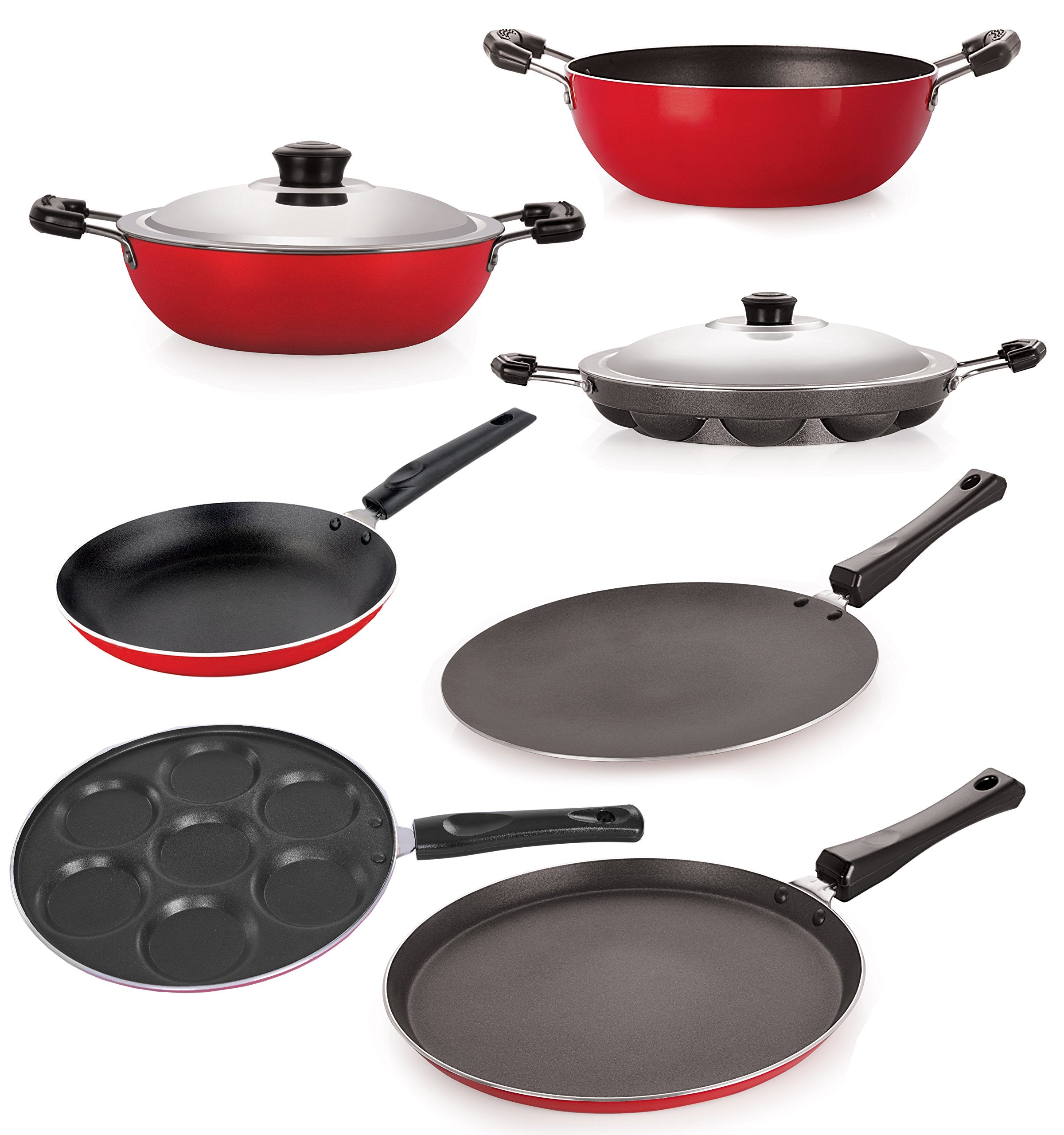 Nirlon NonStick Aluminium Cookware Set, 7Pieces, Red (Ft12Ctkd14Dkdbaptpup)