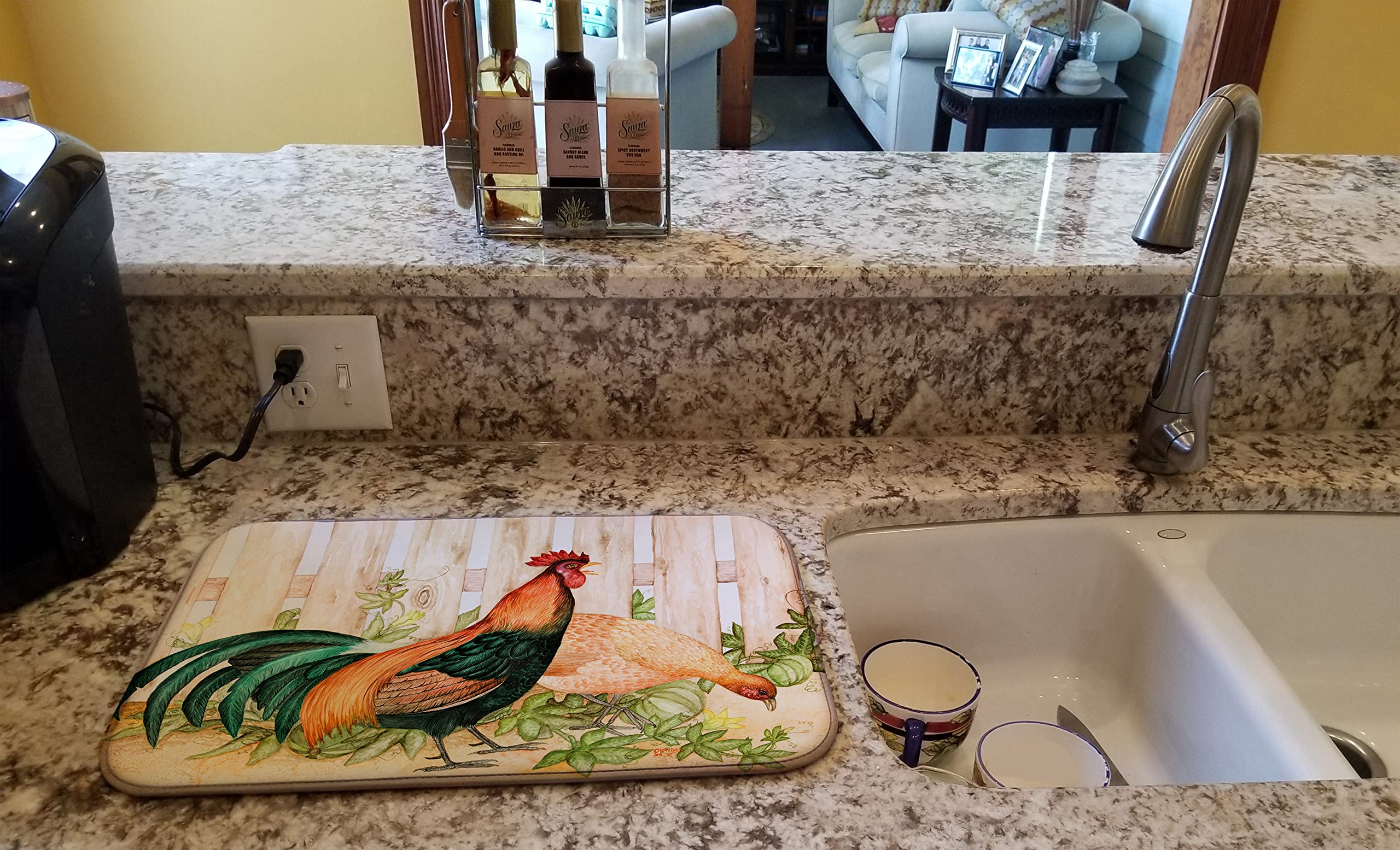 Chicken and Rooster by Ferris Hotard Dish Drying Mat