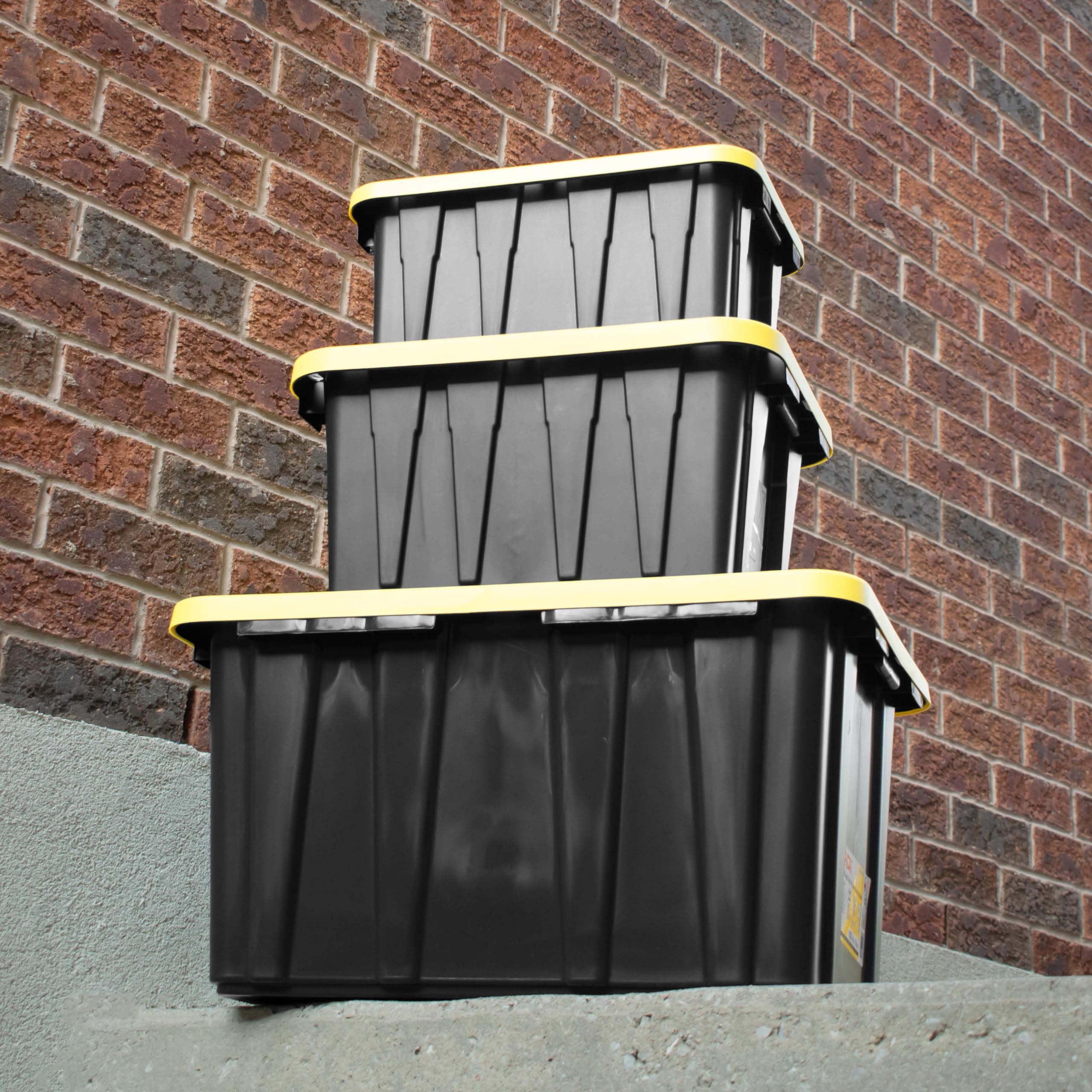 HDX 27 Gallon Strong Box Plastic Storage Tote, Black Base & Yellow Top, Model ST29201517
