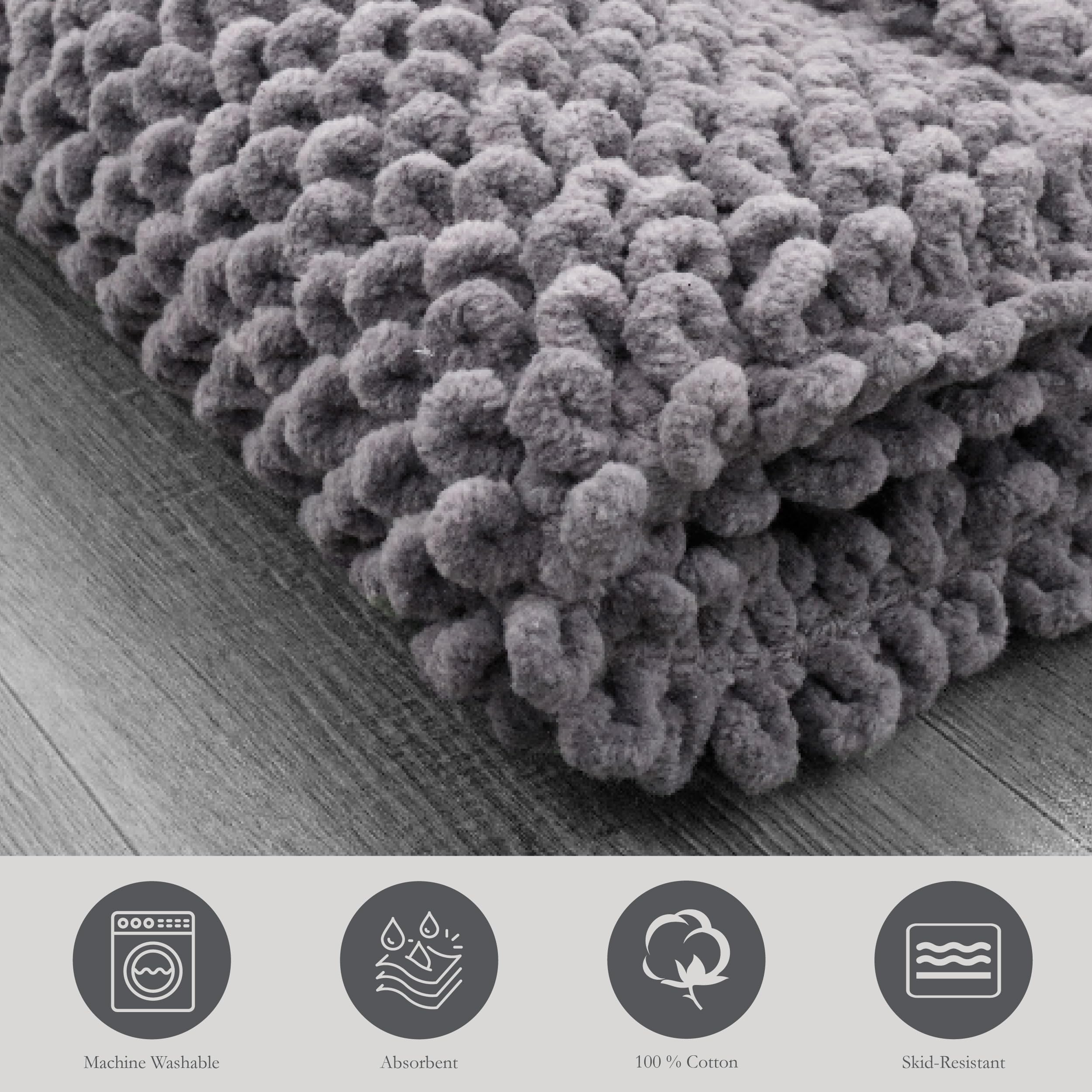 Jean Pierre New York 100% Chenille Cotton Skid Resistant Plush Bath Mat - 17''X24'' Bathroom Rug - Charcoal Grey