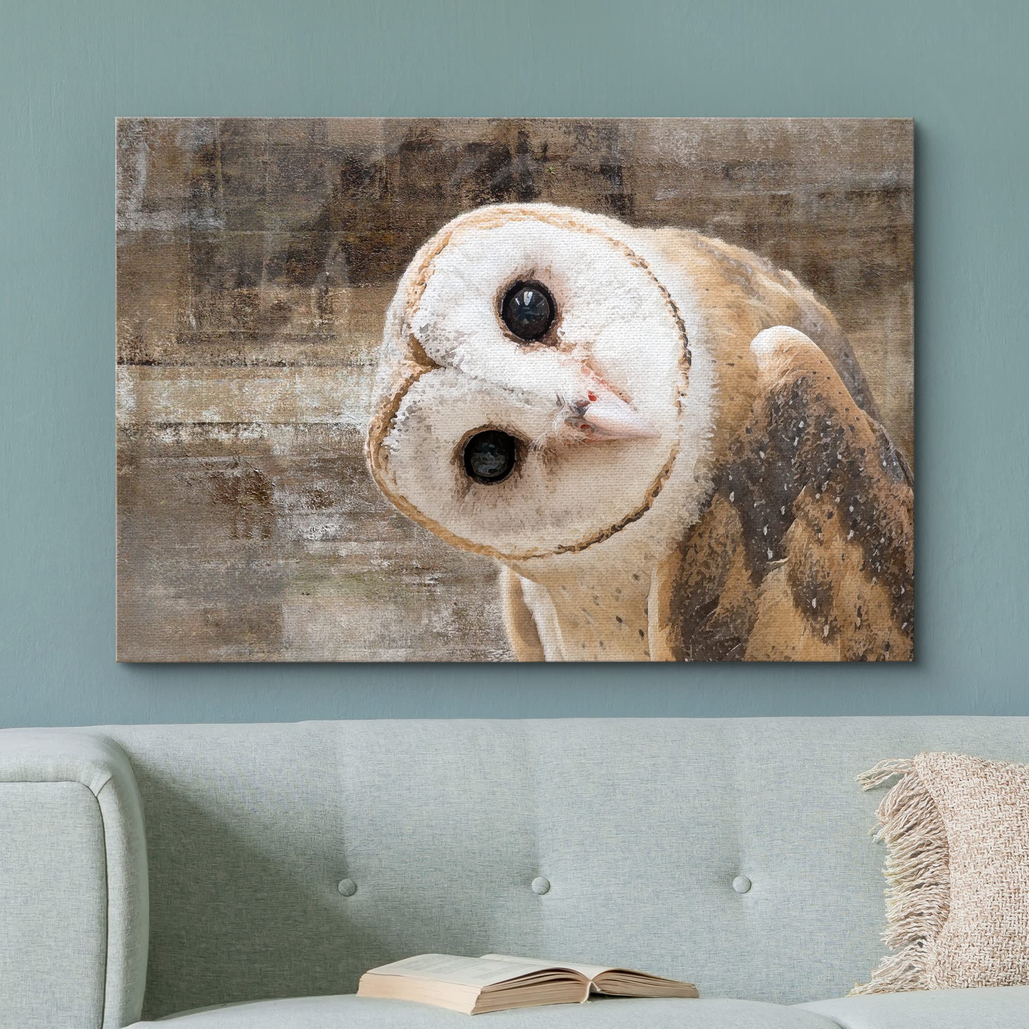 Wall26 - Canvas Wall Art - Common Barn Owl (Tyto Albahead) Head Close Up - Gallery Wrap Modern Home Art | Ready To Hang - 16X24