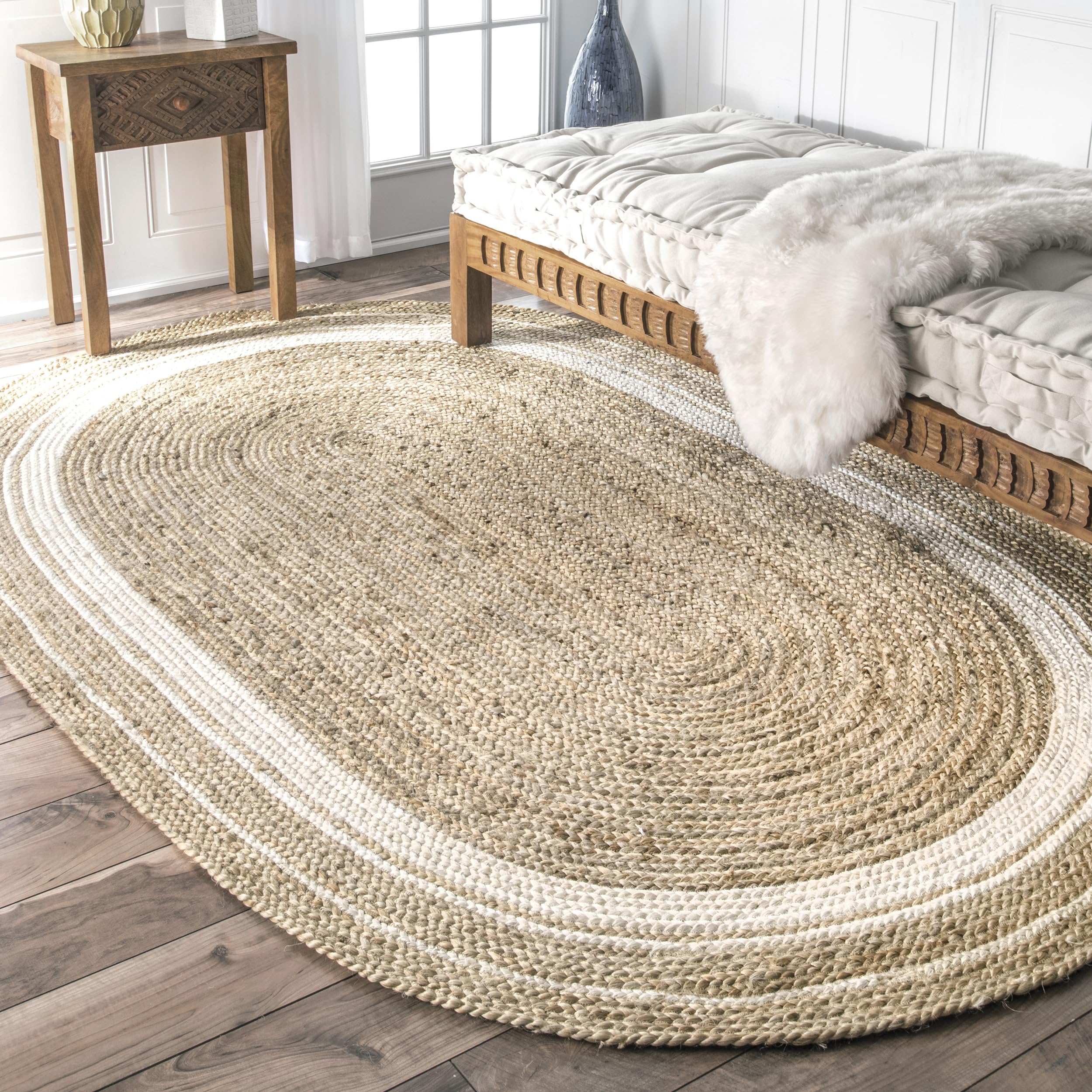 nuLOOM Rikki Coastal Braided Jute Area Rug, Oval 4x6, Off-white