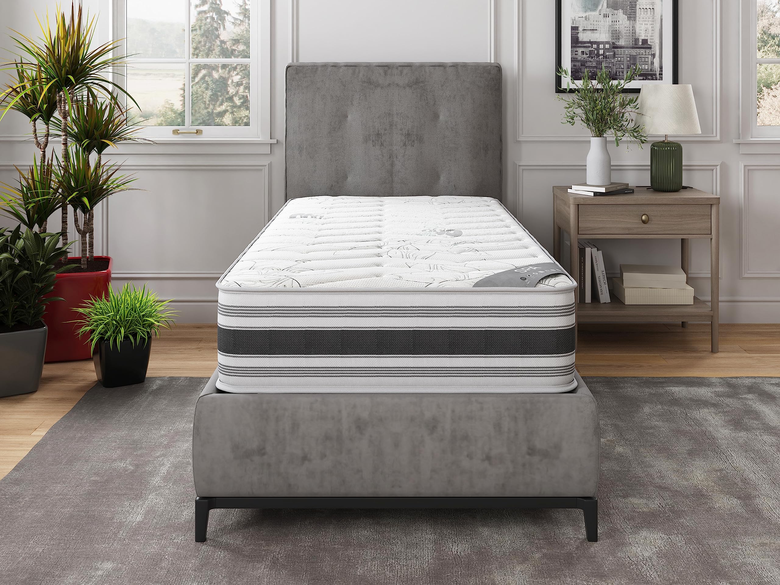 Ottomanson 12'' Twin Mattress In A Box Made In Usa, Firm Mattress, Hybrid Mattress Cool Improved Airflow With Edge To Edge Pocke
