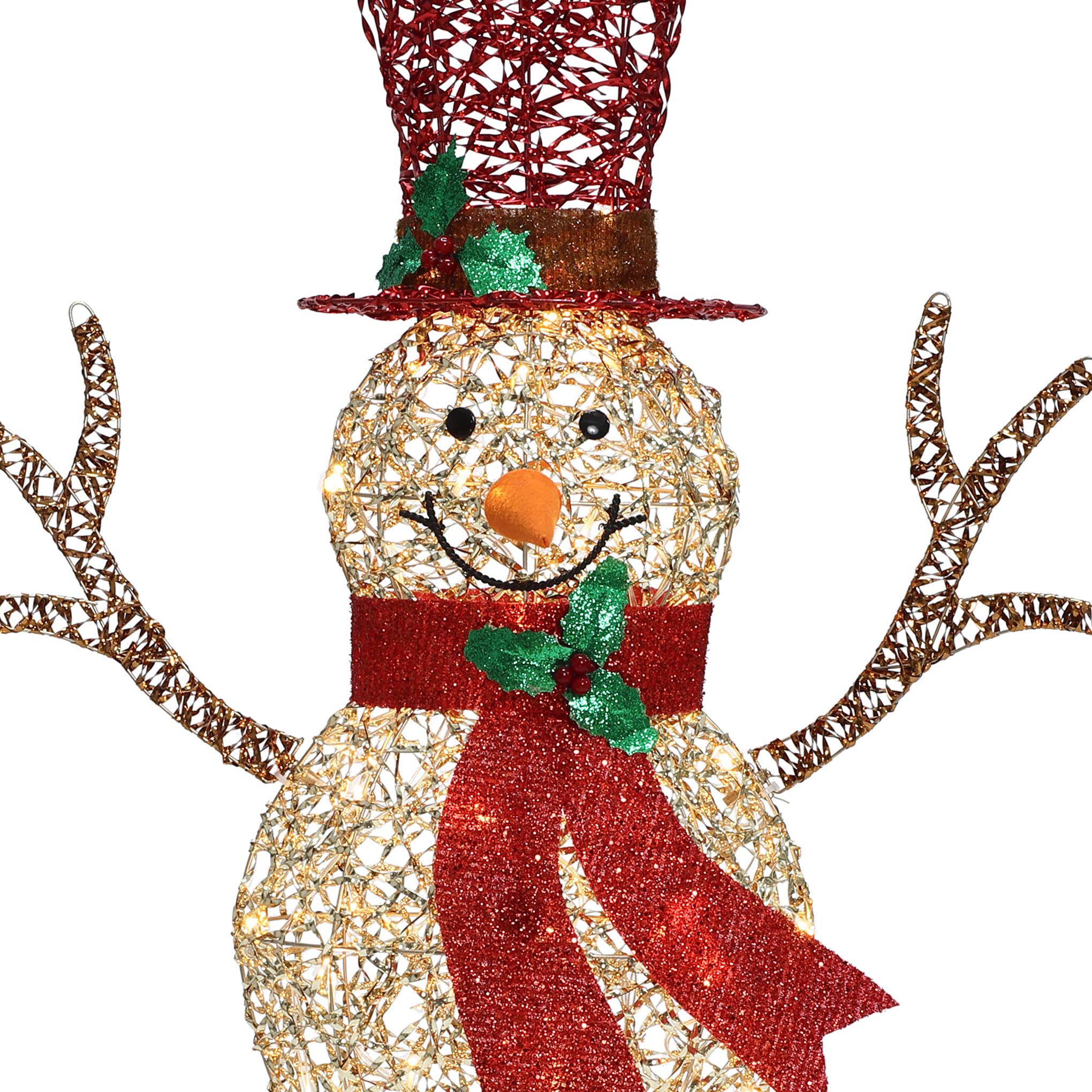 LuxenHome 4FT Lighted Snowman Outdoor Christmas Decorations, Gold Light Up Snowman Christmas Decor with 70 LED Light, Red Scarf