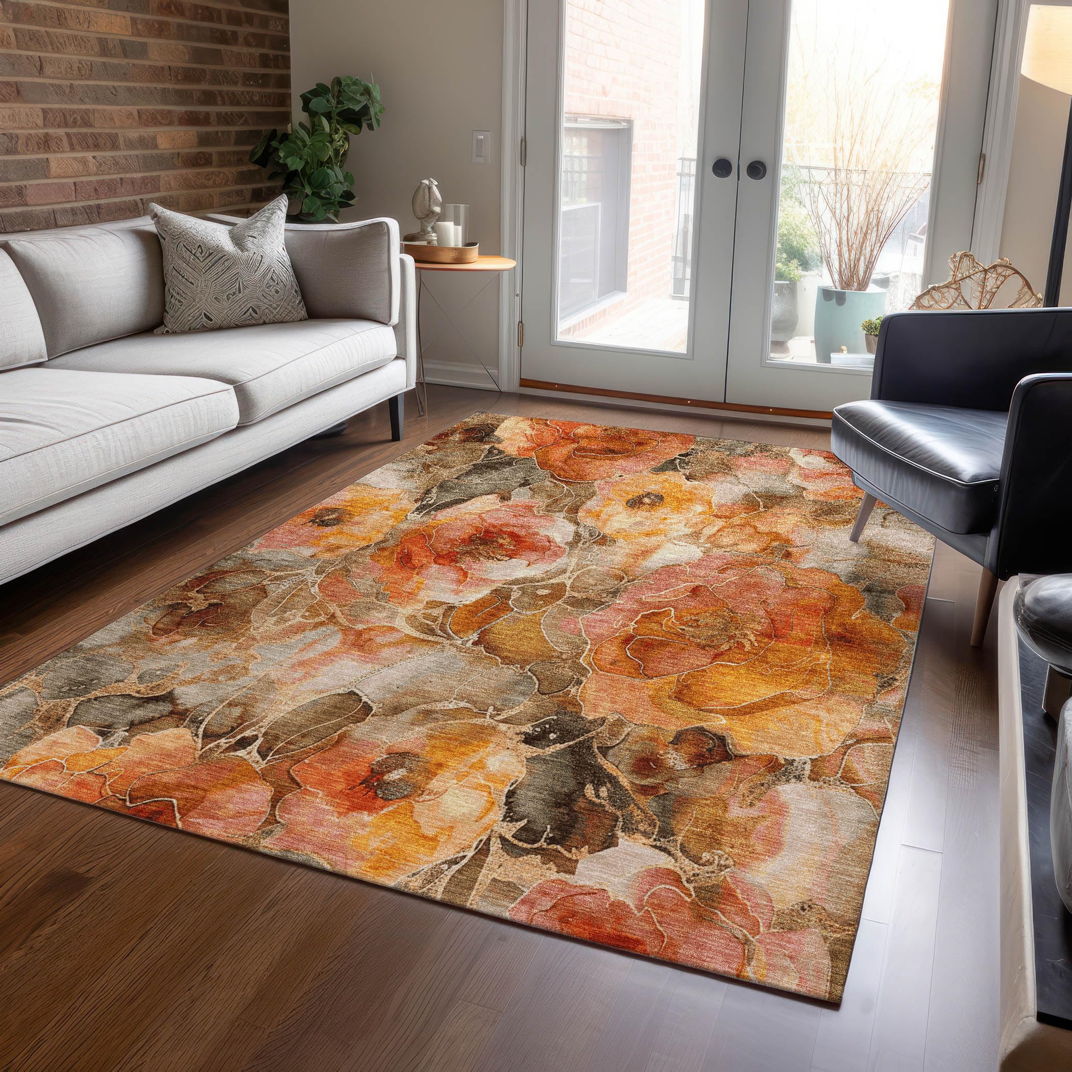 Machine Washable Indoor/Outdoor Chantille Orange 26 x 310 Rug