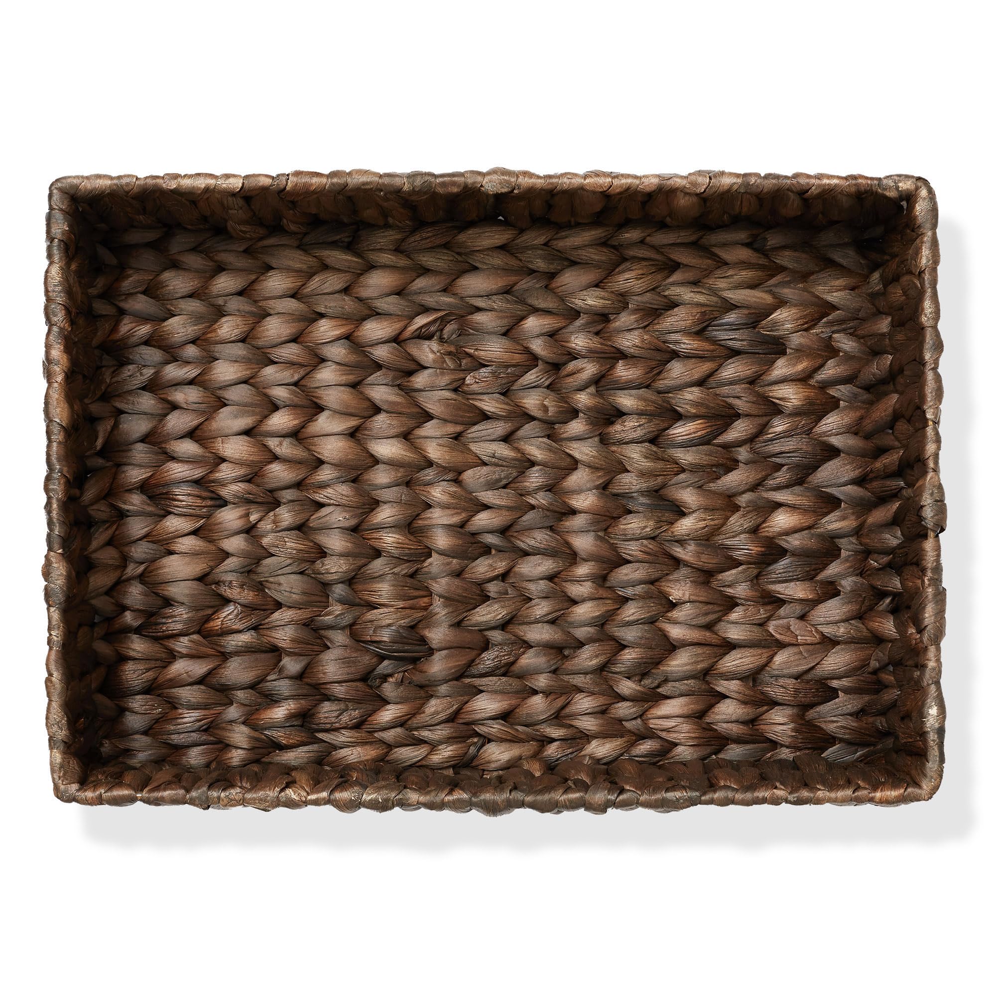 Casafield Set Of 2 Bathroom Storage Baskets, Espresso - Water Hyacinth, 15.75'' W X 11.25'' D X 3.25'' H, Woven Toilet Tank Topp