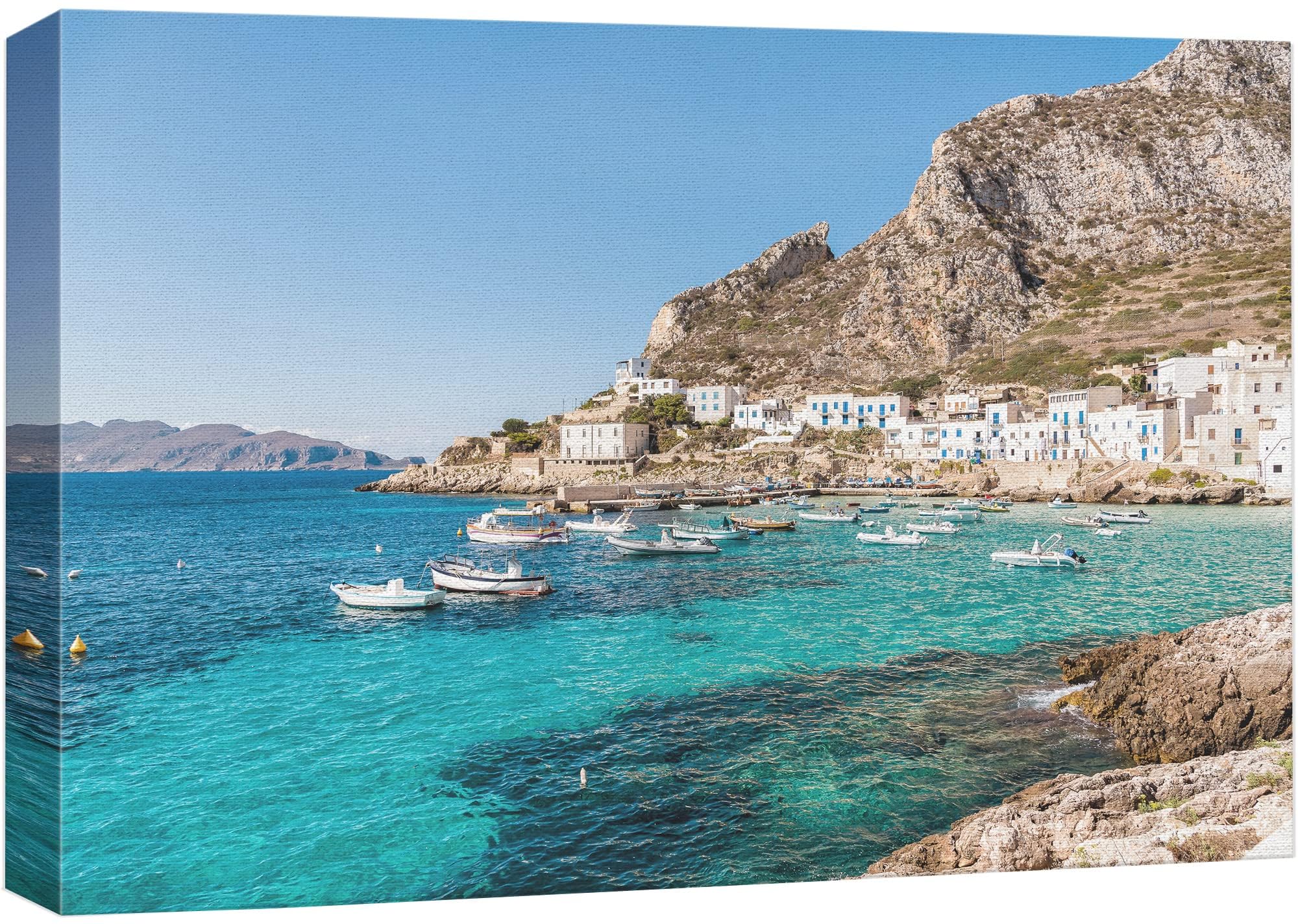 Wall26 Framed Canvas Print Wall Art Mediterranean Italian Seascape City Nature Ocean Photography Realism Nautical Scenic Blue Ul