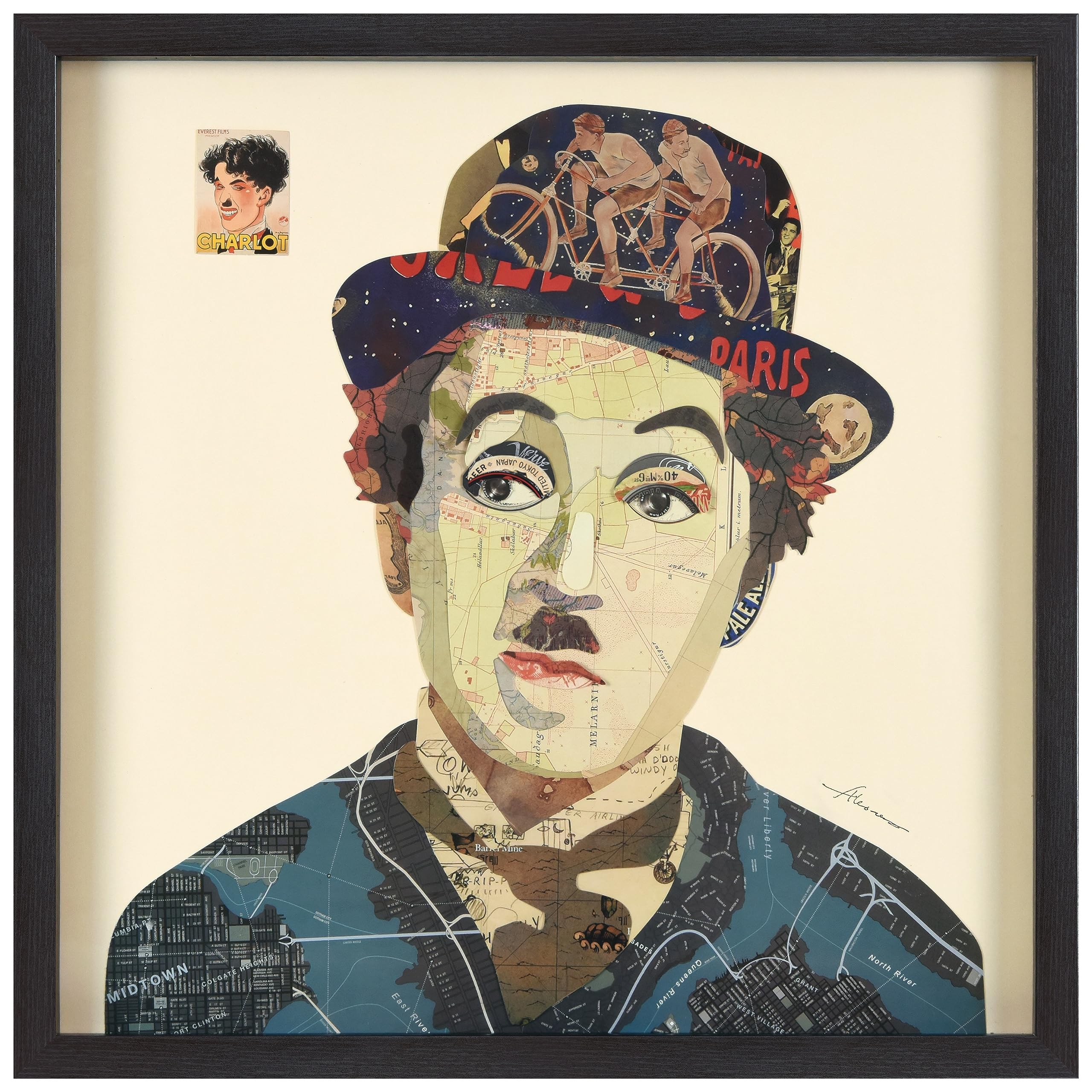 Empire Art Direct &Apos;Charlie&Apos; Alex Zeng&Apos;S Dimensional Collage,Under Glass &Amp; A Black Shadow Box Frame