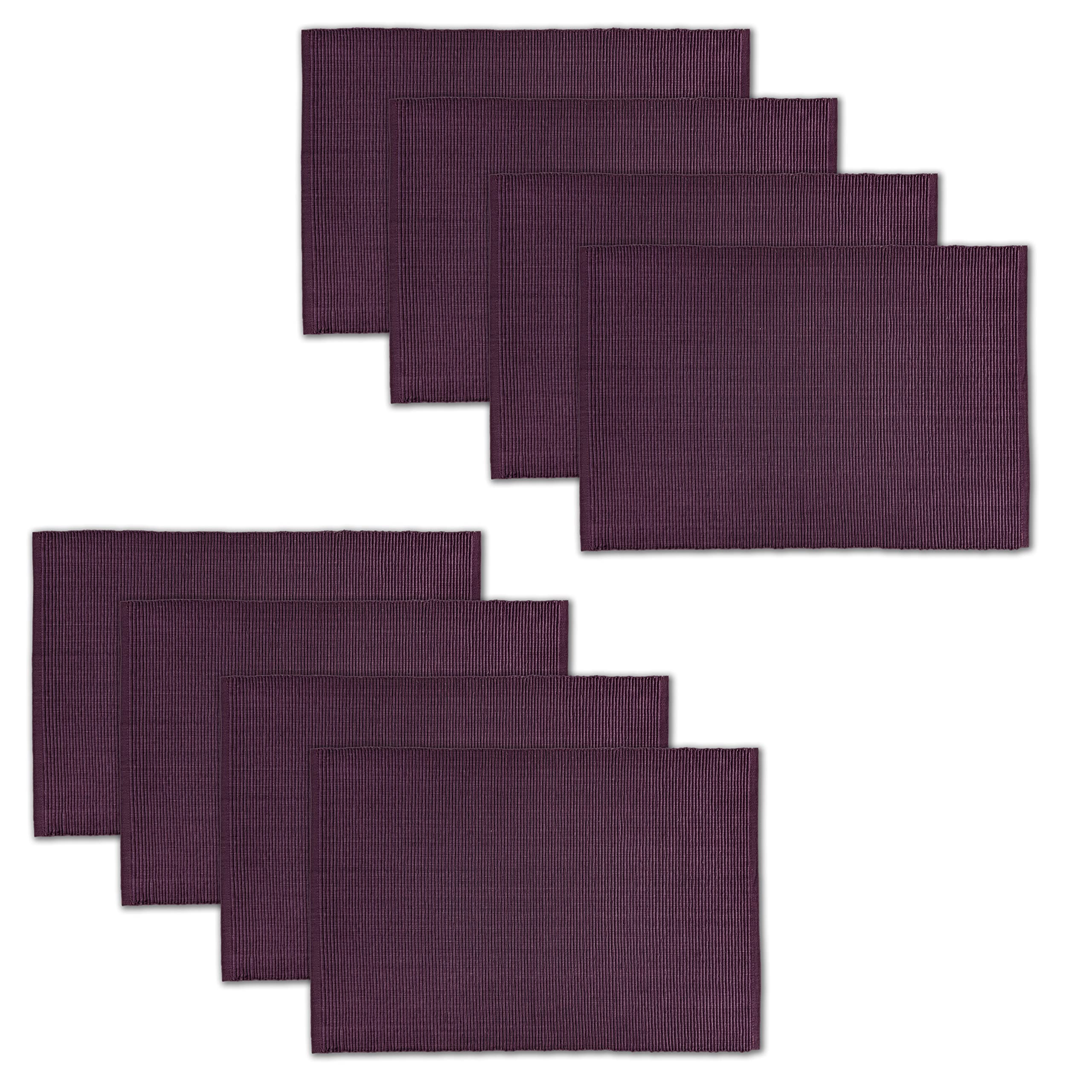 Avka Studio 100% Cotton Ribbed Placemats - Set Of 8-13 X 19 Inches - Dark Purple - Everyday Cloth Table Mats - Thick Constructio