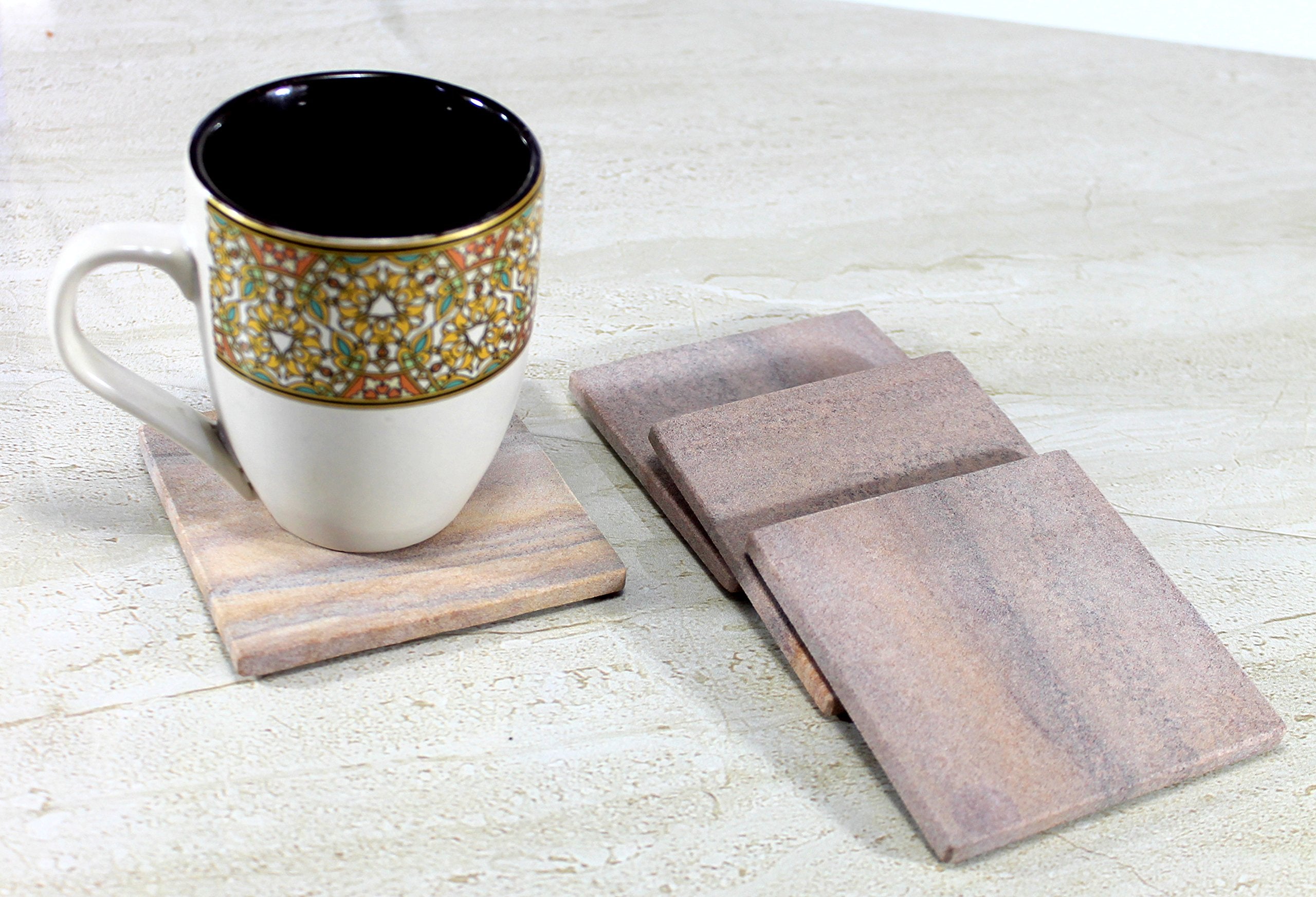 Kleo Coaster Set Made Of Natural Rainbow Stone - Natural Water Absorbent, Unique Table Coaster Set (Square)