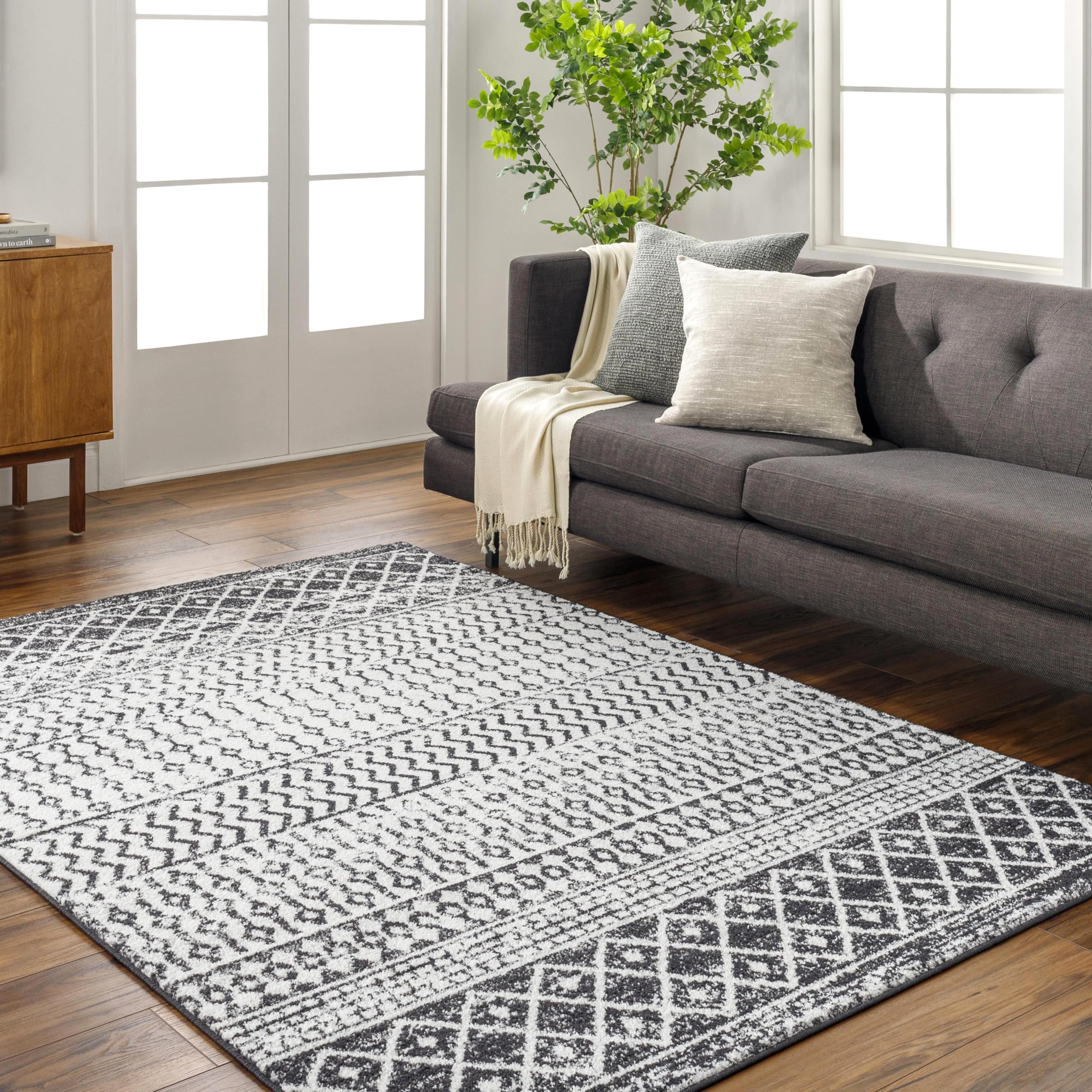 Livabliss Chester Boho Moroccan Area Rug,12 x 18,Black