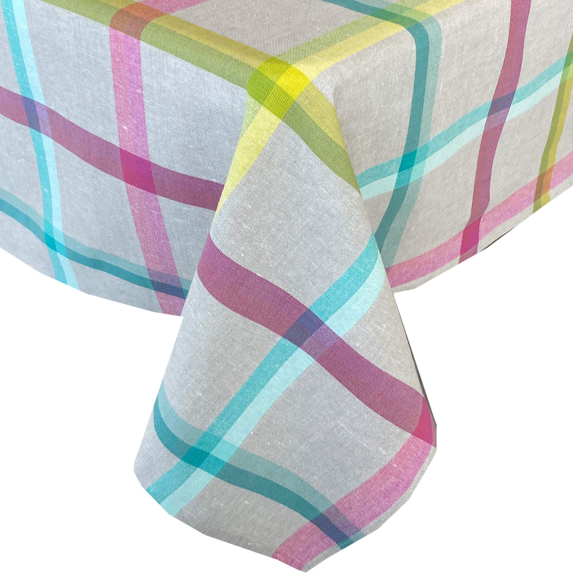 Lintex Prism Contemporary Easter Cottage Plaid Cotton Weave Fabric Napkins, Country Classic Aqua, Pink And Green Plaid Indoor/Ou