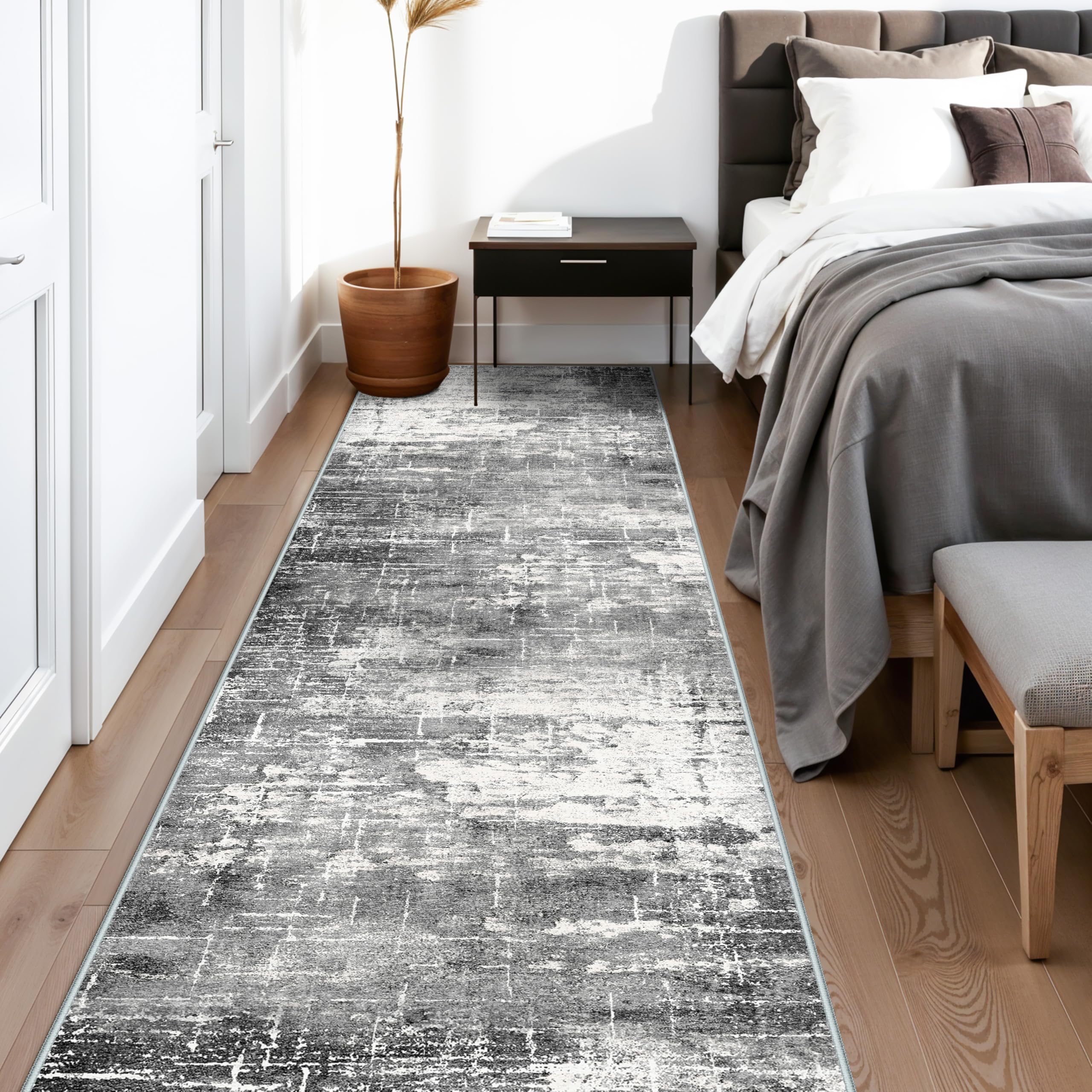 Washable 12ft Kitchen Area Rug: Abstract Entryway Rug Runner Soft Bedroom Besides Floor Mat Non-Slip Indoor Carpet for Bathroom