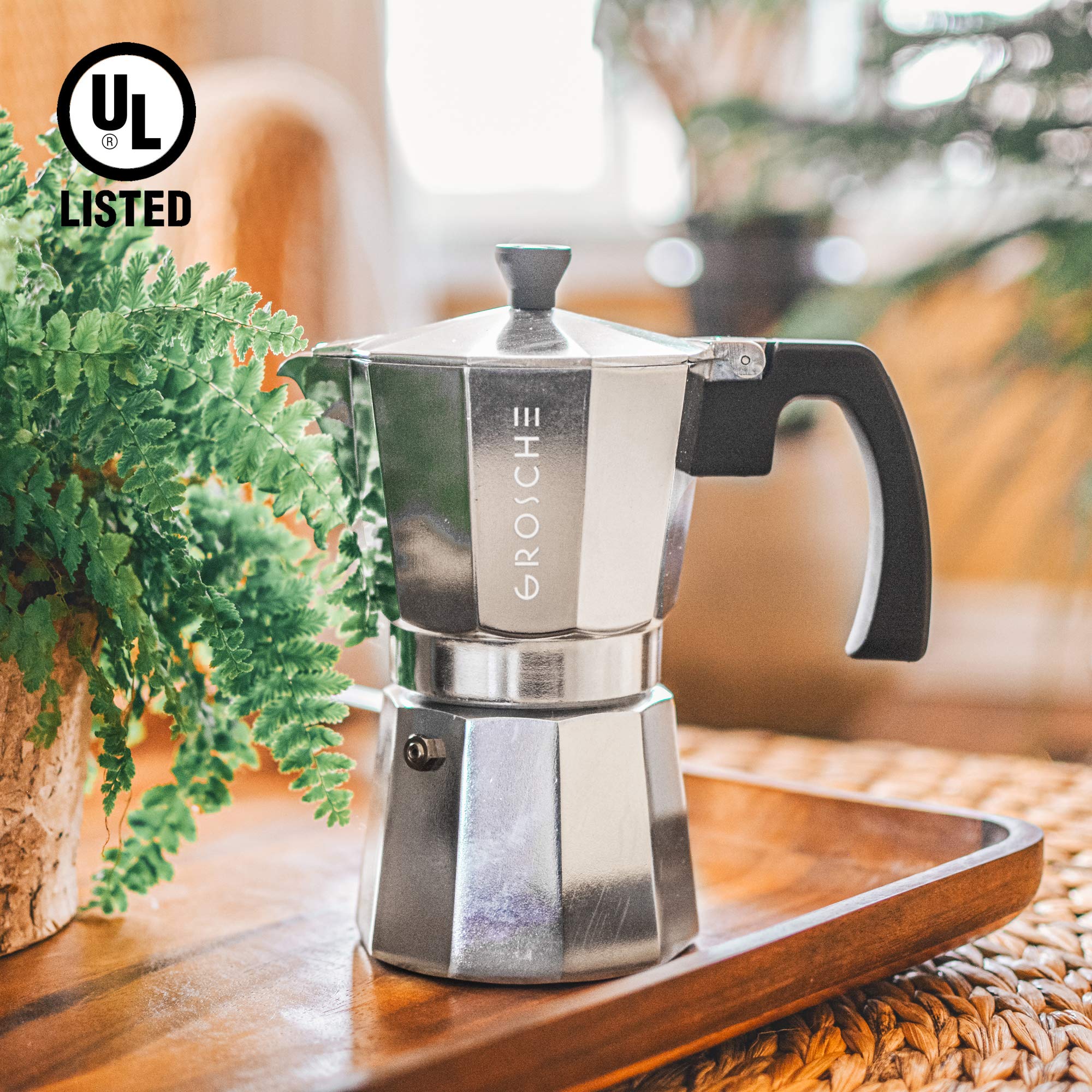 Grosche Milano Stovetop Espresso Maker Moka Pot 9 Espresso Cup, 15.2 Oz, Silver Cuban Coffee Maker Stove Top Coffee Maker Moka I