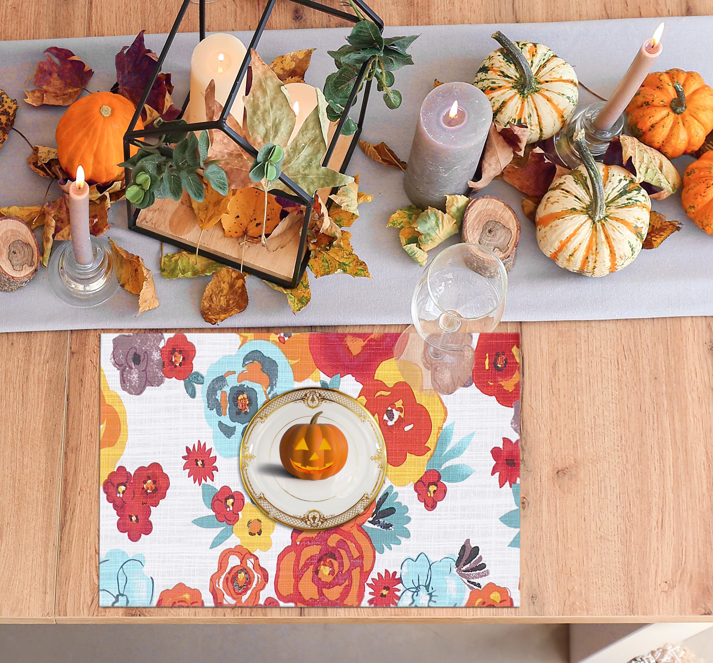 Ruvanti Placemats 100% Cotton 13x19 Inch  Dining Table Placemats Set of 6  Modern Place Mats for Dining Table Decor  Kitchen & Table Linens  Coffee Mat for Christmas Dinners - Multi Flower