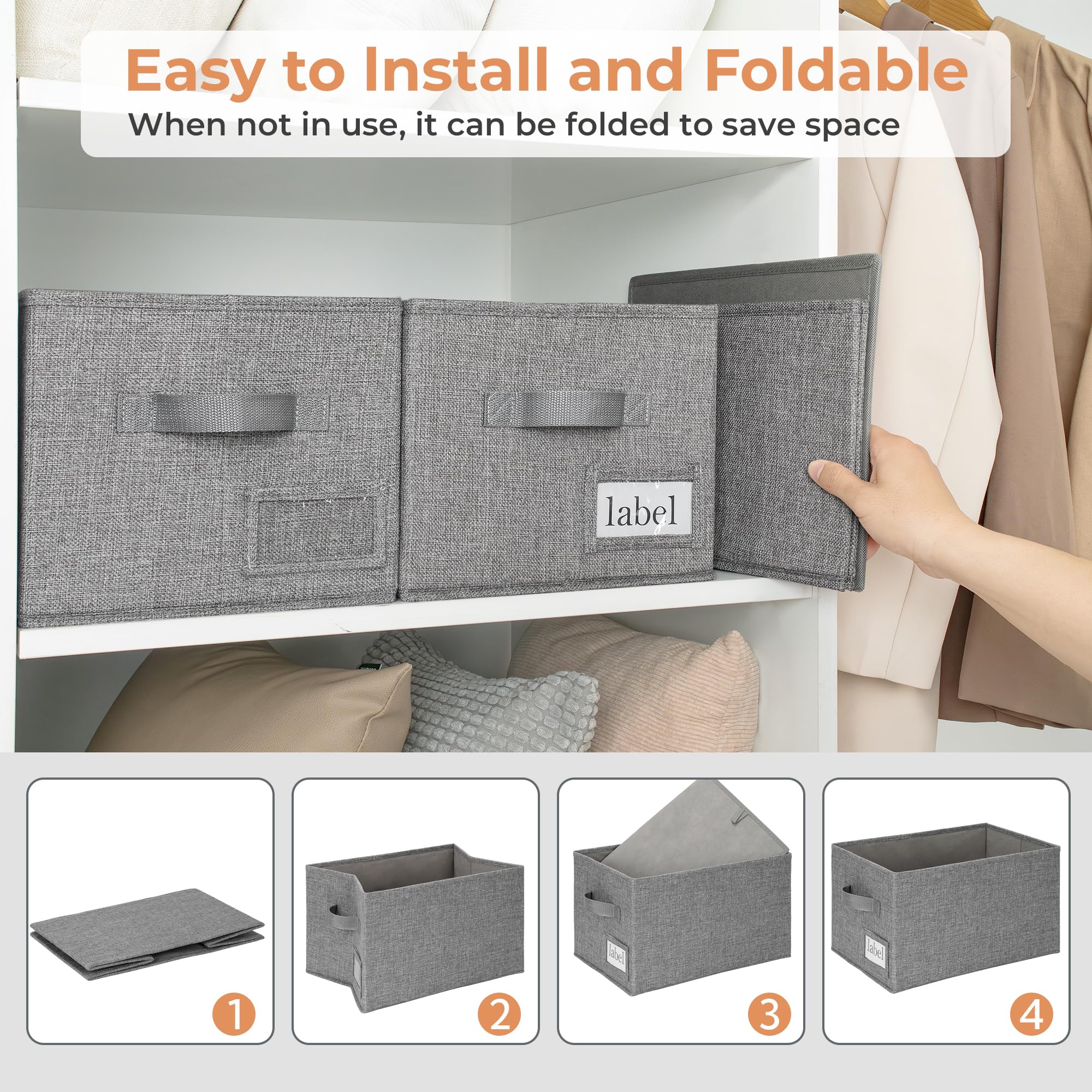 GRANNY SAYS Storage Bins for Shelves  Closet Bins with Label Holders  Fabric Storage Bin for Bedroom  Decorative Storage Containers for Organizing Living Room  Dark Gray  3-Pack