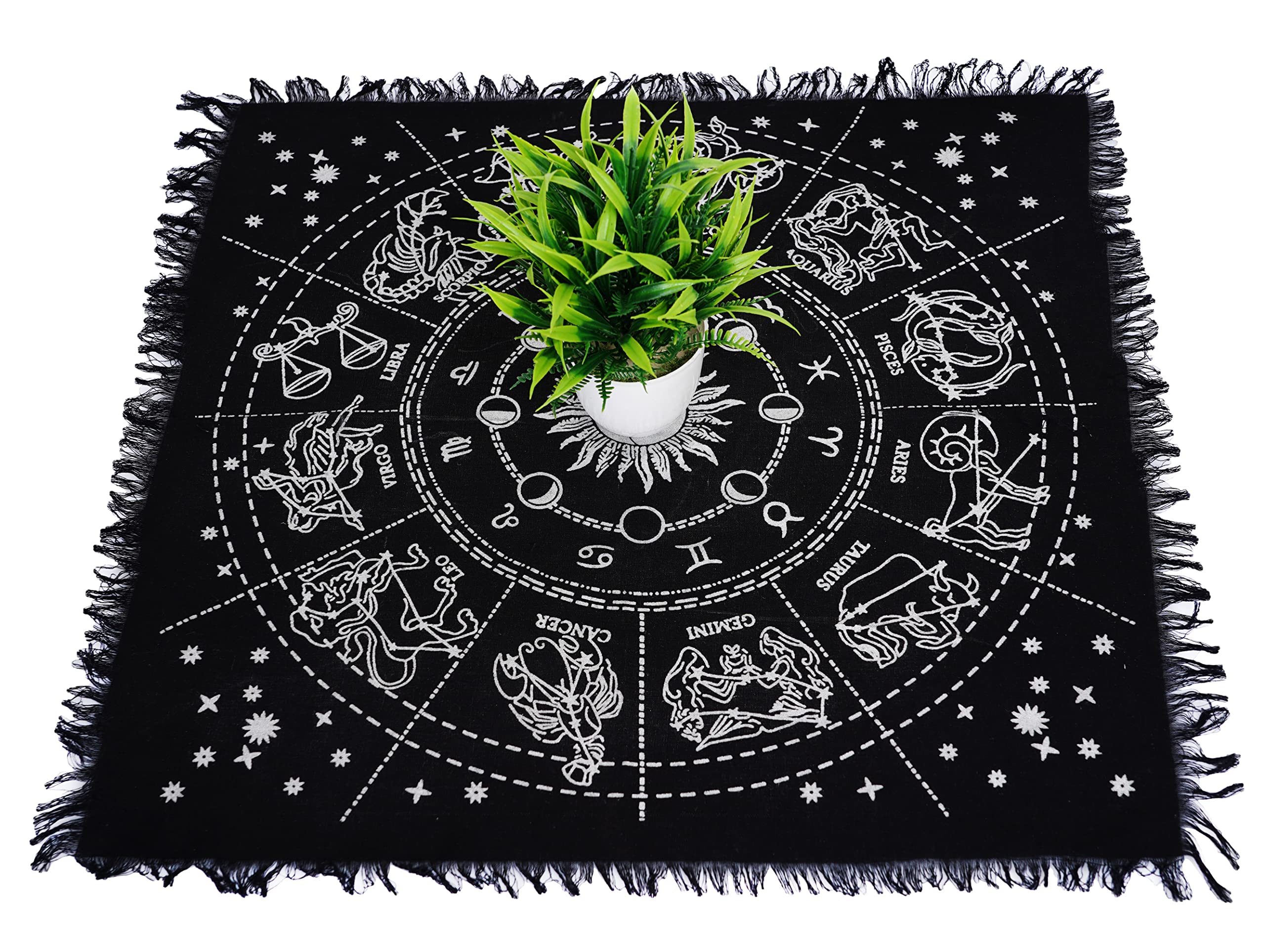 Asav Altar Cloth 24 X 24 Inches Table Cloth Square Tarot Witchery Supplies (Silver Sun & Moon Astrology, 24X24 Inches (60X60 Cm)