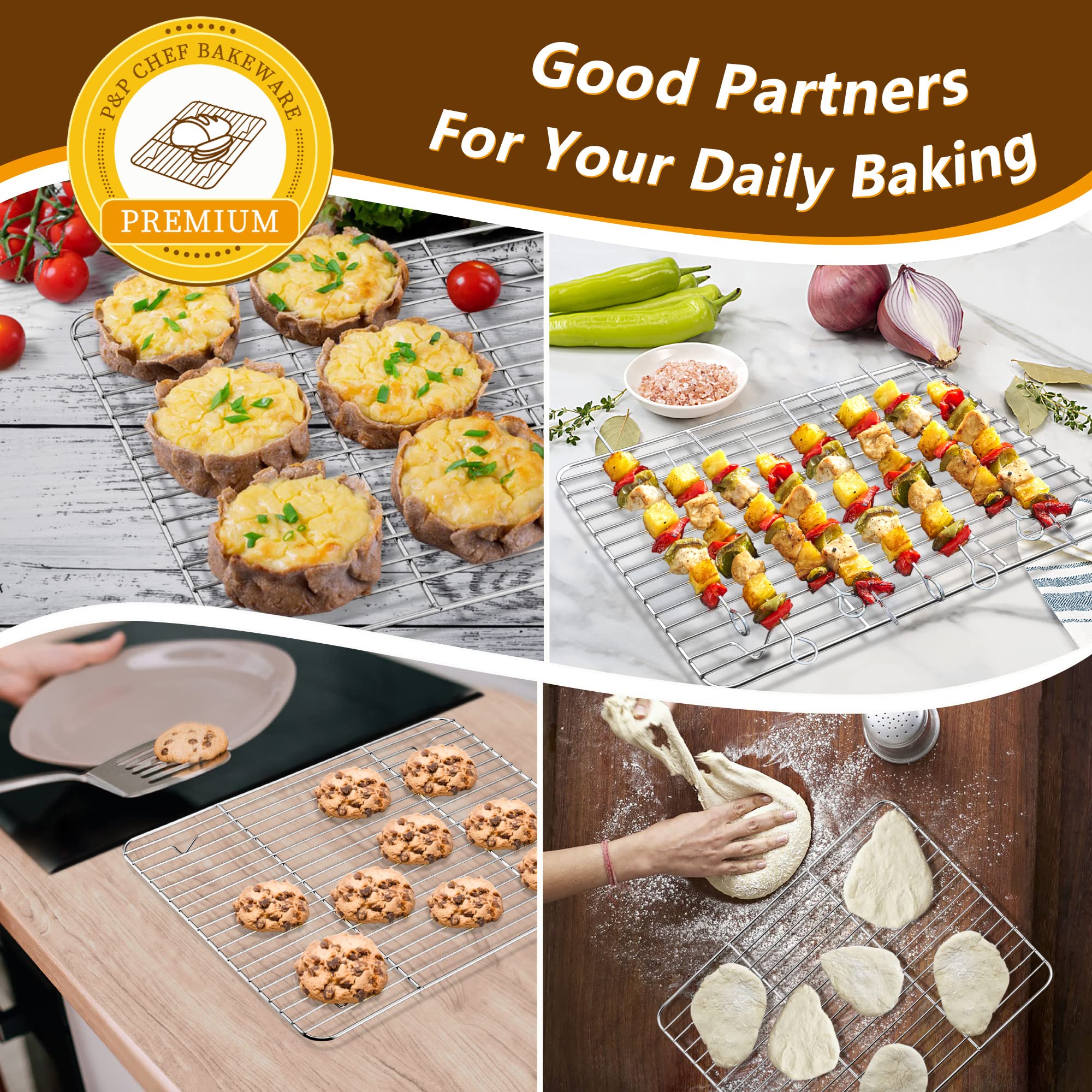 Toaster Oven Pan And Rack Set,P&P Chef Toaster Oven Tray With Broiler Rack, Rectangle 12.5X9.7X1, Non Toxic & Healthy, Heavy Dut