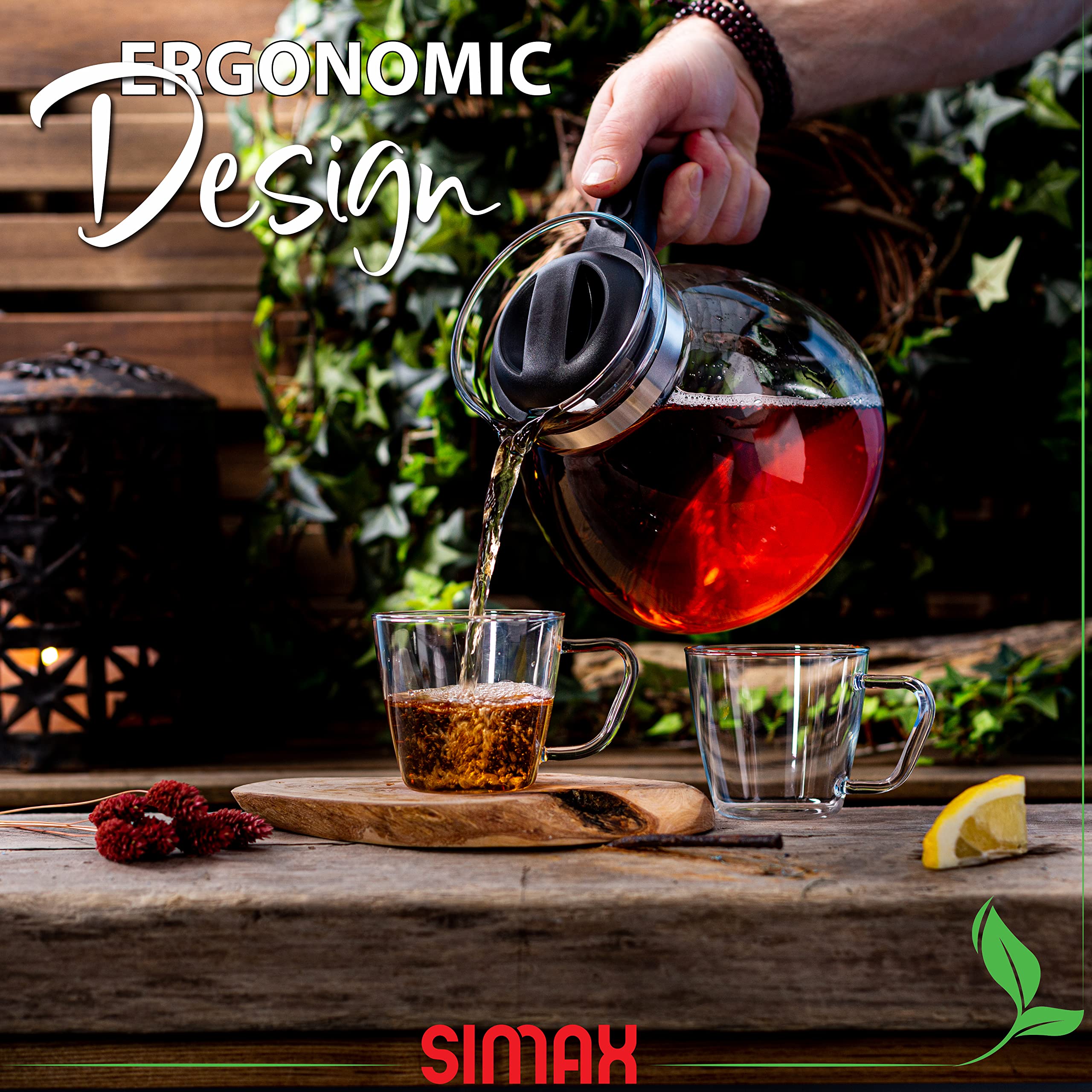 Simax Glassware 2.5 Quart Glass Teapot | Short Spout, Stay Cool Plastic Handle And Lid, Stovetop And Dishwasher Safe, Heat, Cold